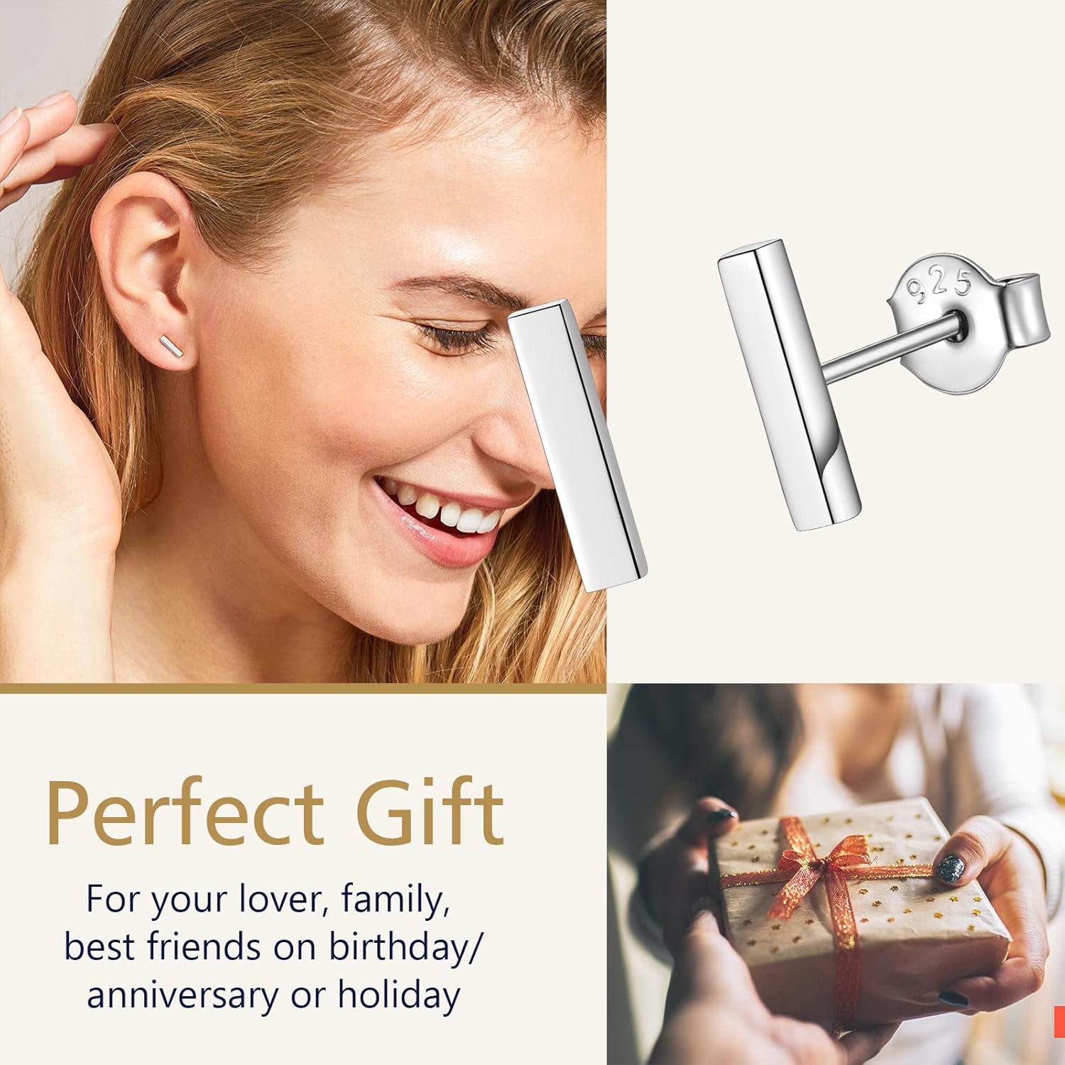 Small Stic Bar Stud Earrings