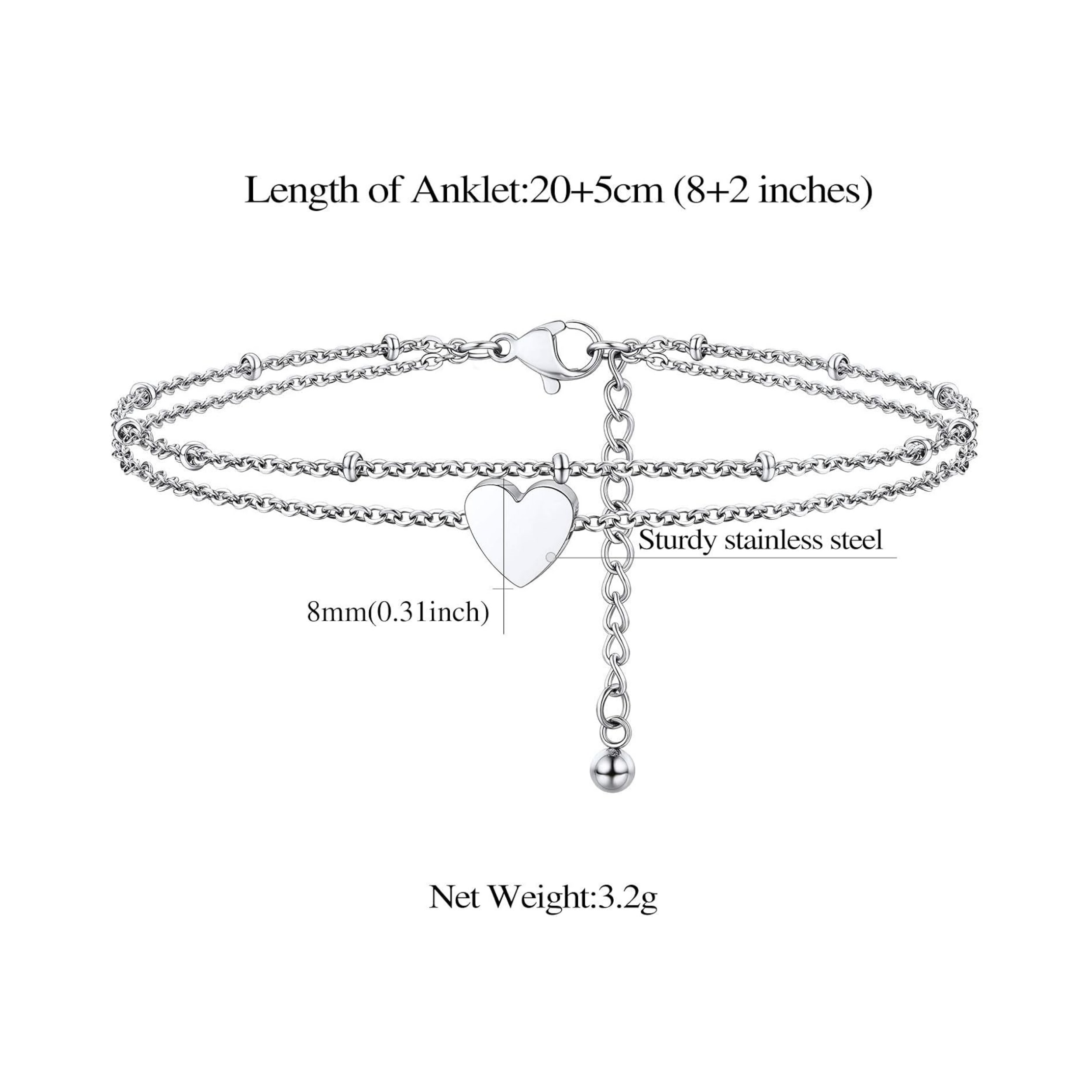 Cute Layered Heart Charm Anklets 