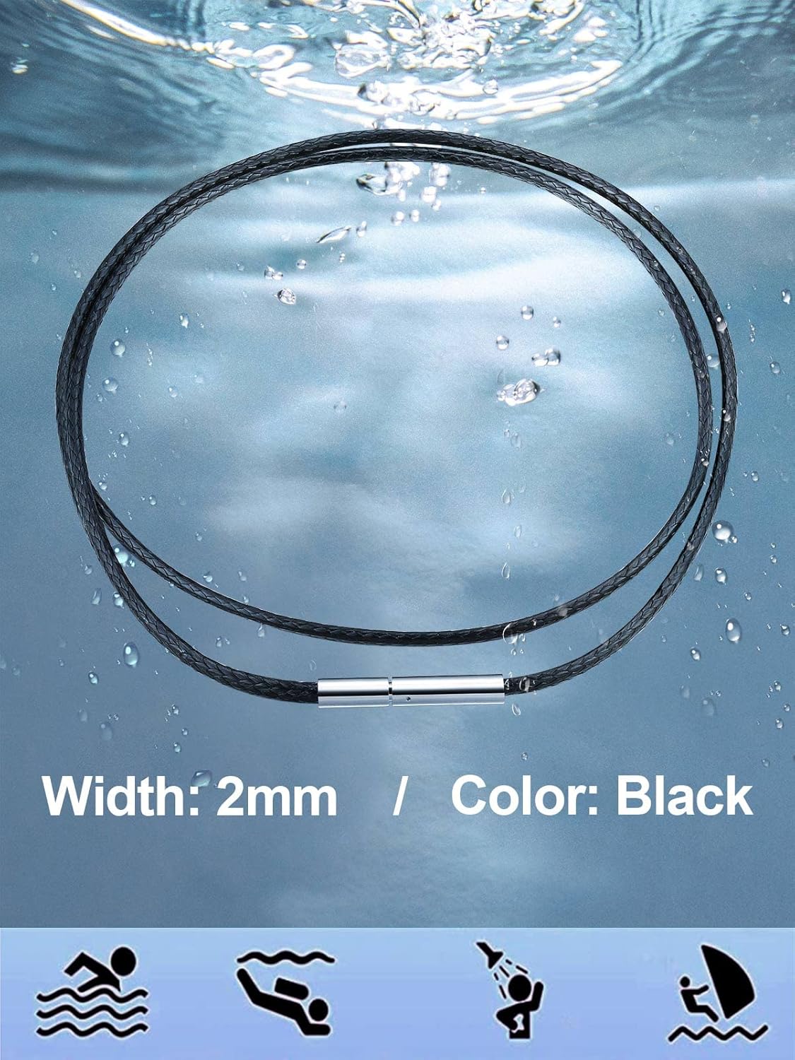 Waterproof Black Leather Cord Waxed Rope Chain Necklaces