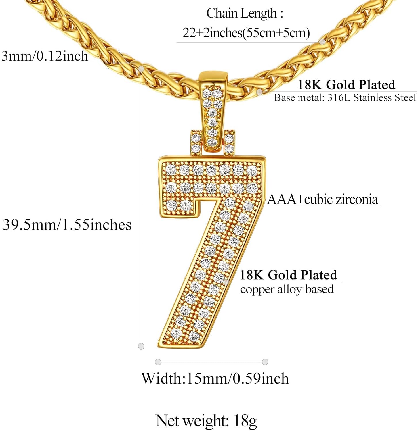 18K Gold Plated Zirconia Number Chain Necklaces