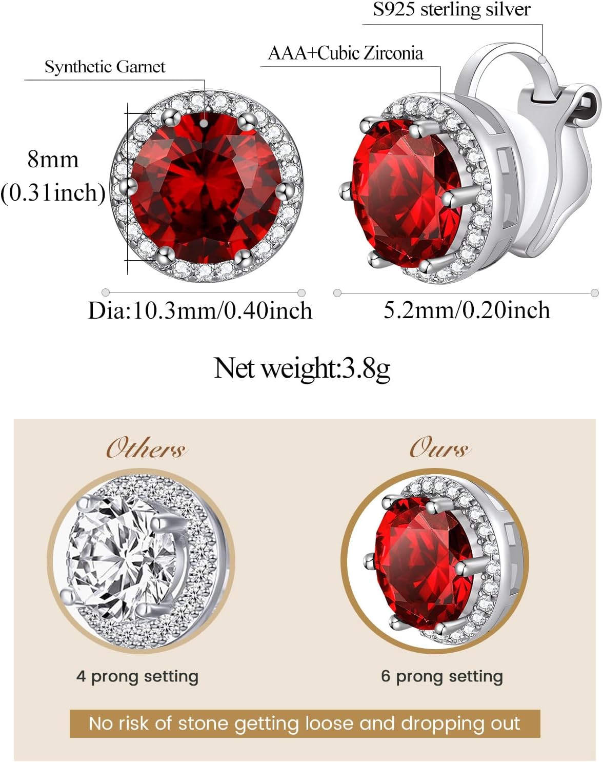 Clip on Round Birthstone Stud Earrings