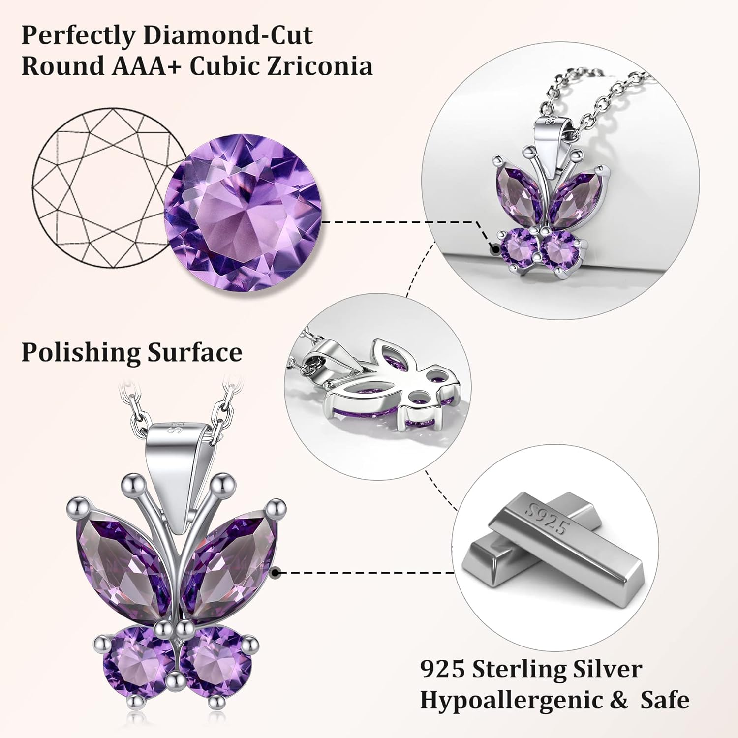 Dazzling February Amethyst Butterfly Birthstone Necklace