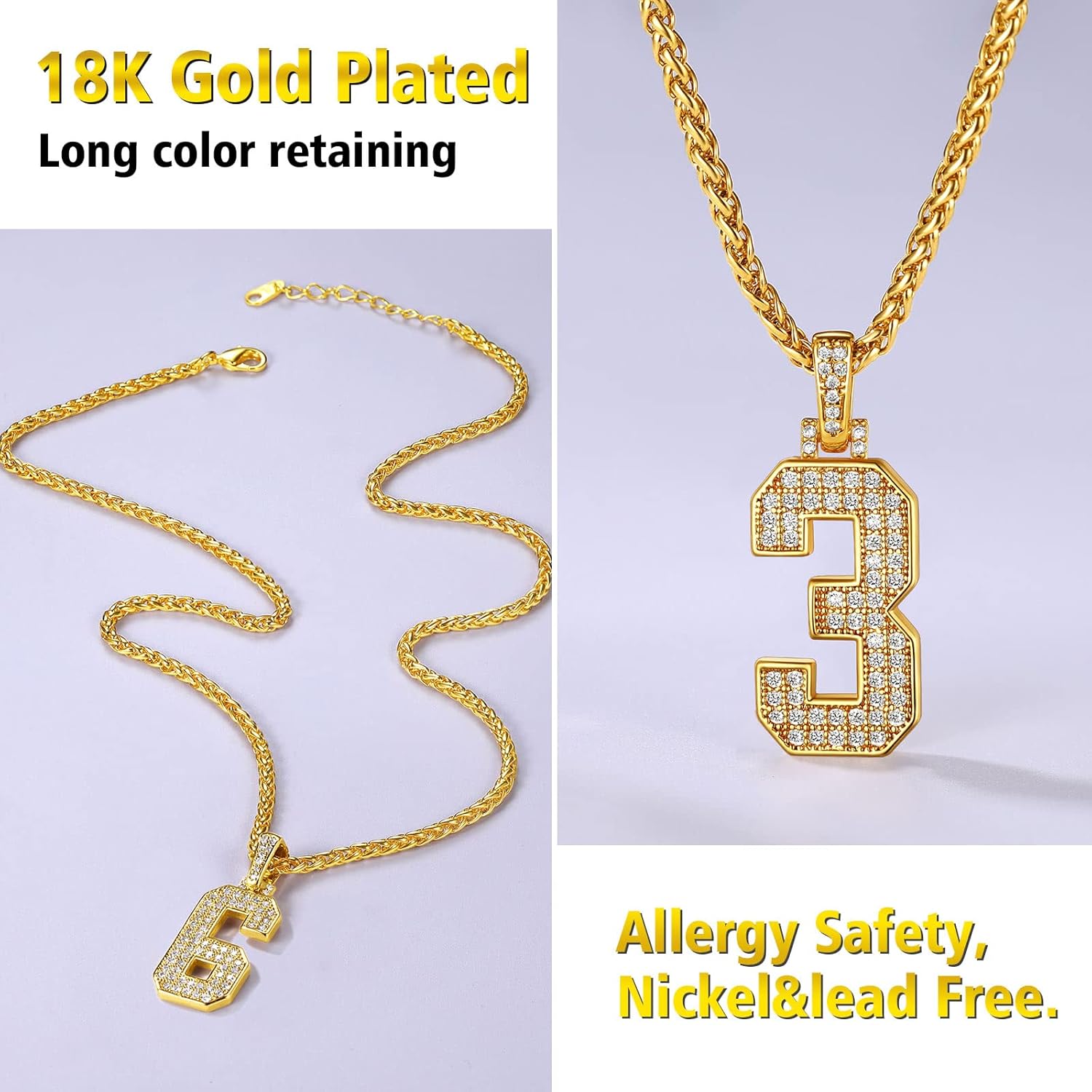 18K Gold Plated Zirconia Number Chain Necklaces