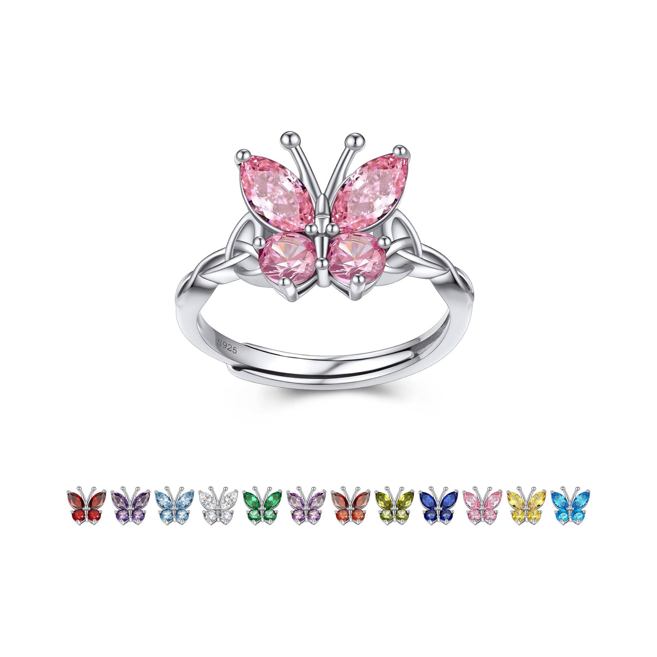 October Tourmaline Butterfly Birthstone Stackable Rings