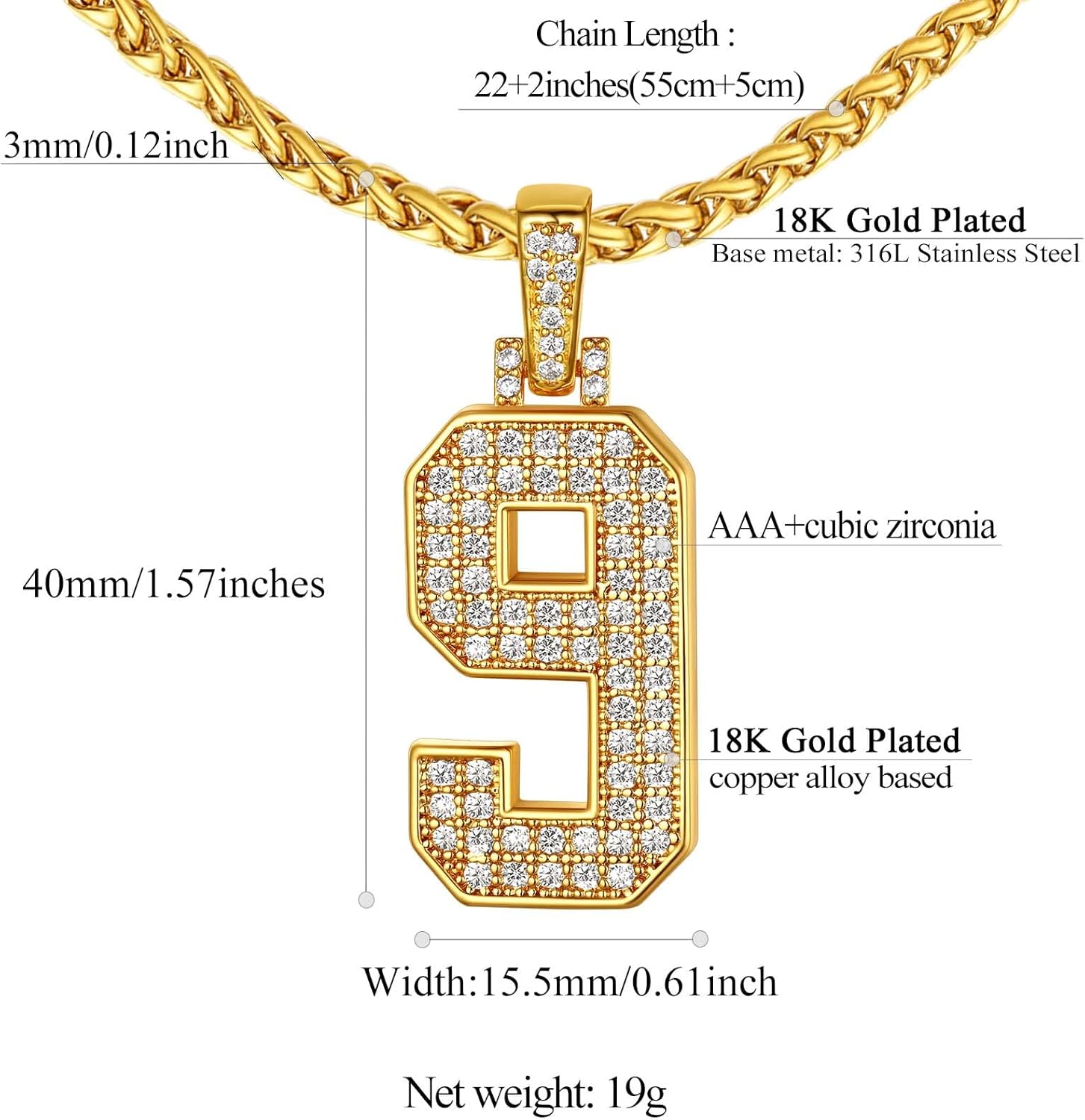 18K Gold Plated Zirconia Number Chain Necklaces