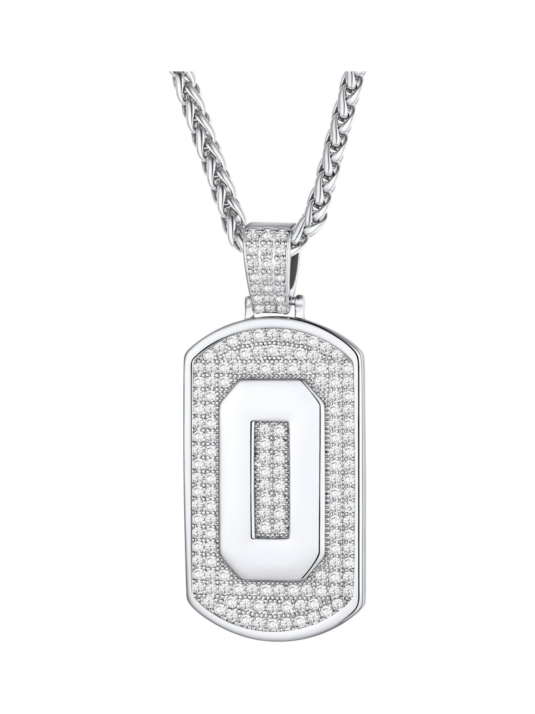 Number Pendant Cubic Zirconia Dog Tag Necklace