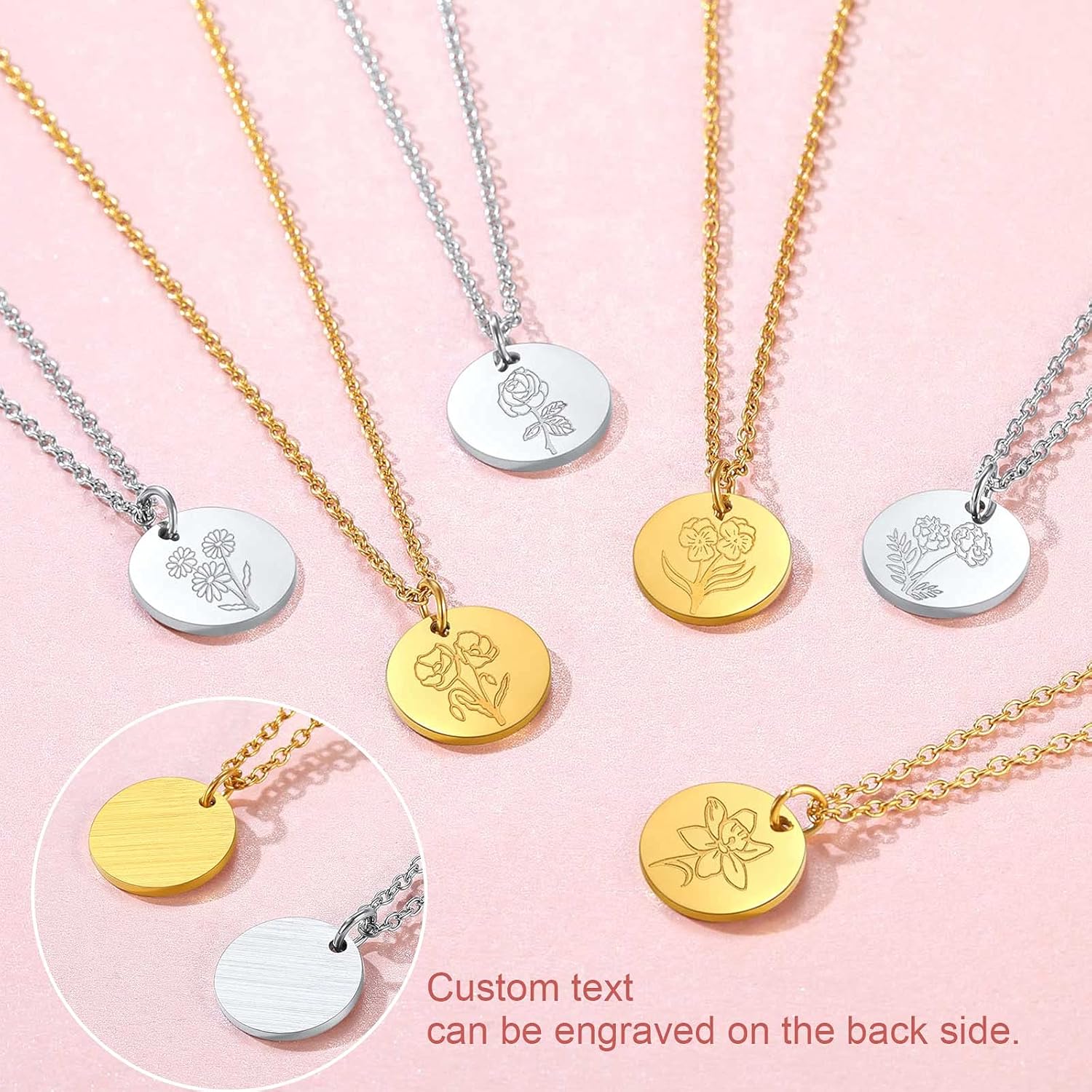 Jan. to Dec. Guardian Month Floral Birth Flower Disc Necklaces