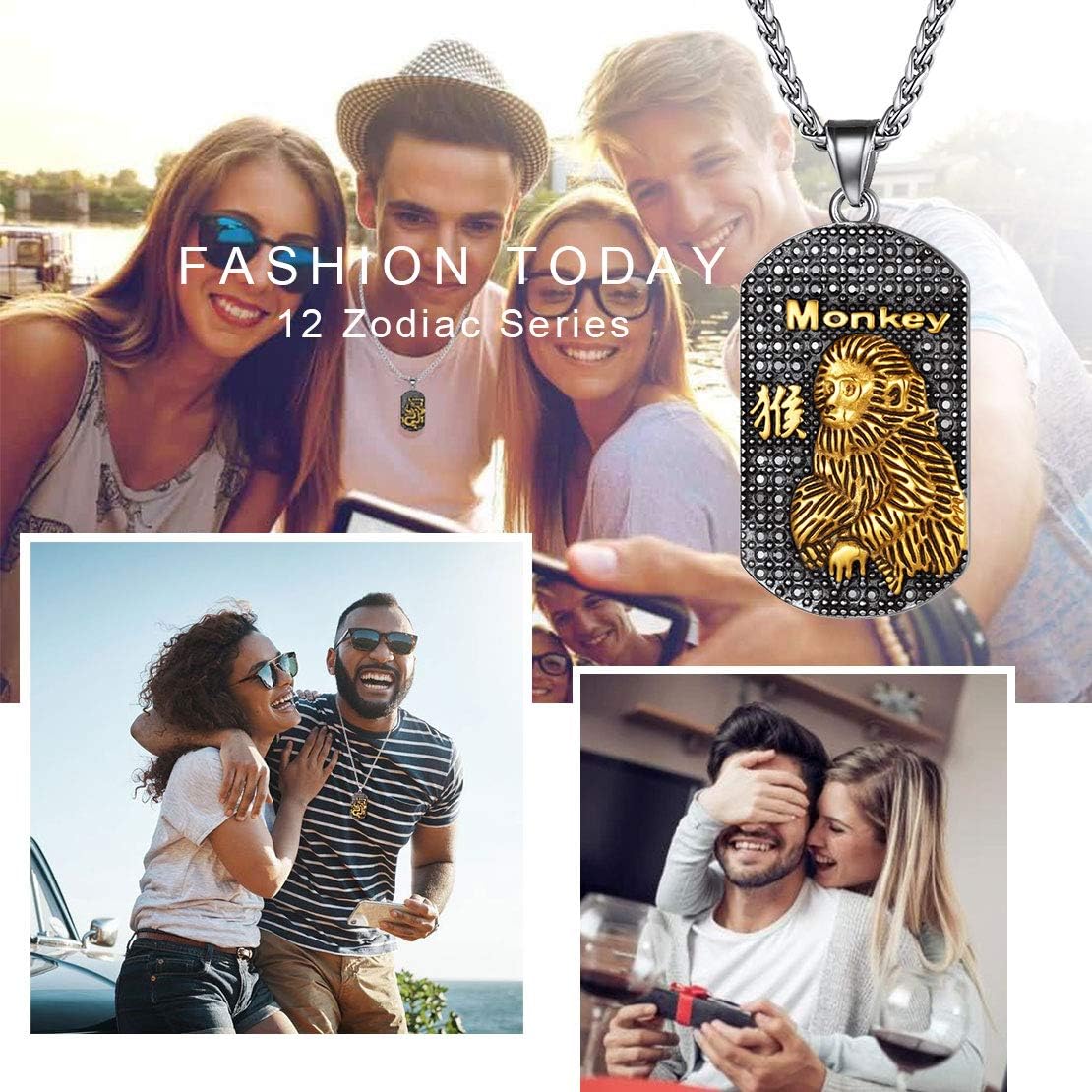 Year of the Monkey Horoscope Antiqued Finish Zodiac Sign Necklaces 