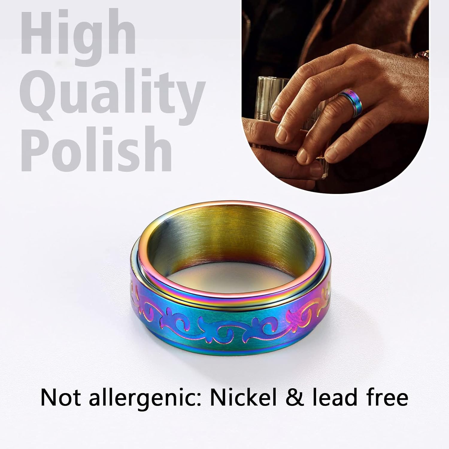 Rattan Pattern Spinner Band Rings