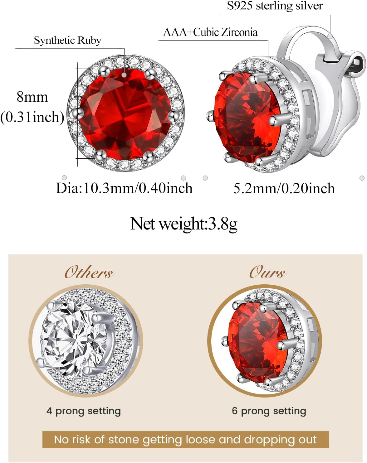 Clip on Round Birthstone Stud Earrings