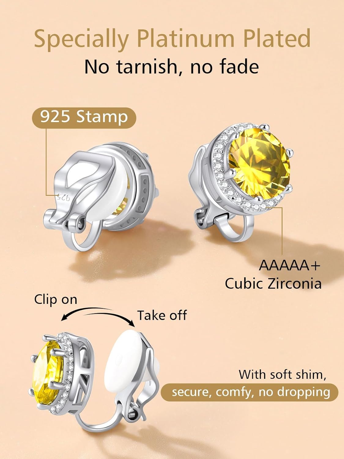 Clip on Round Birthstone Stud Earrings