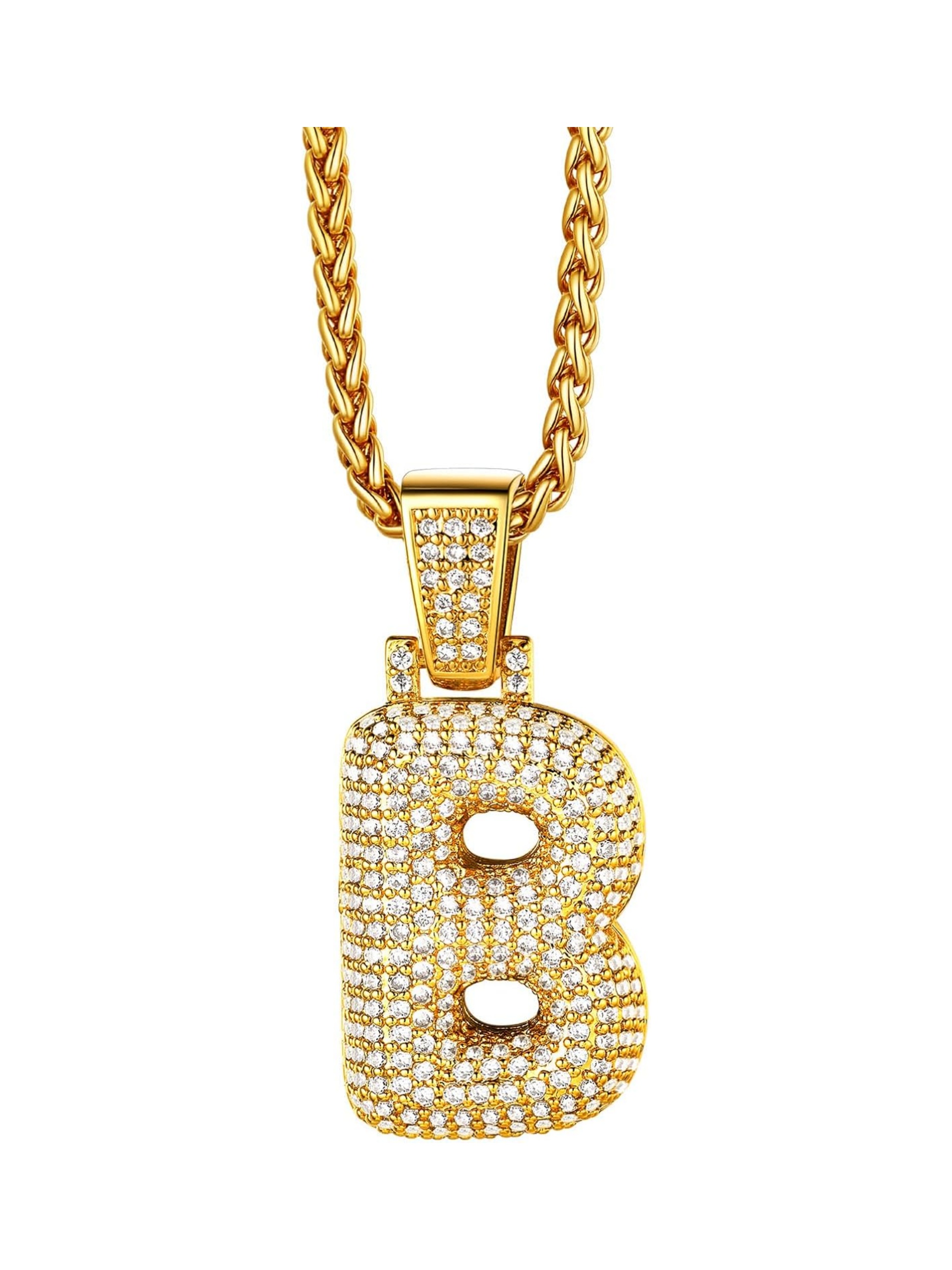 Initial Bubble B 18K Gold Plated Shiny Cubic Zirconia Monogram Pendant Necklaces