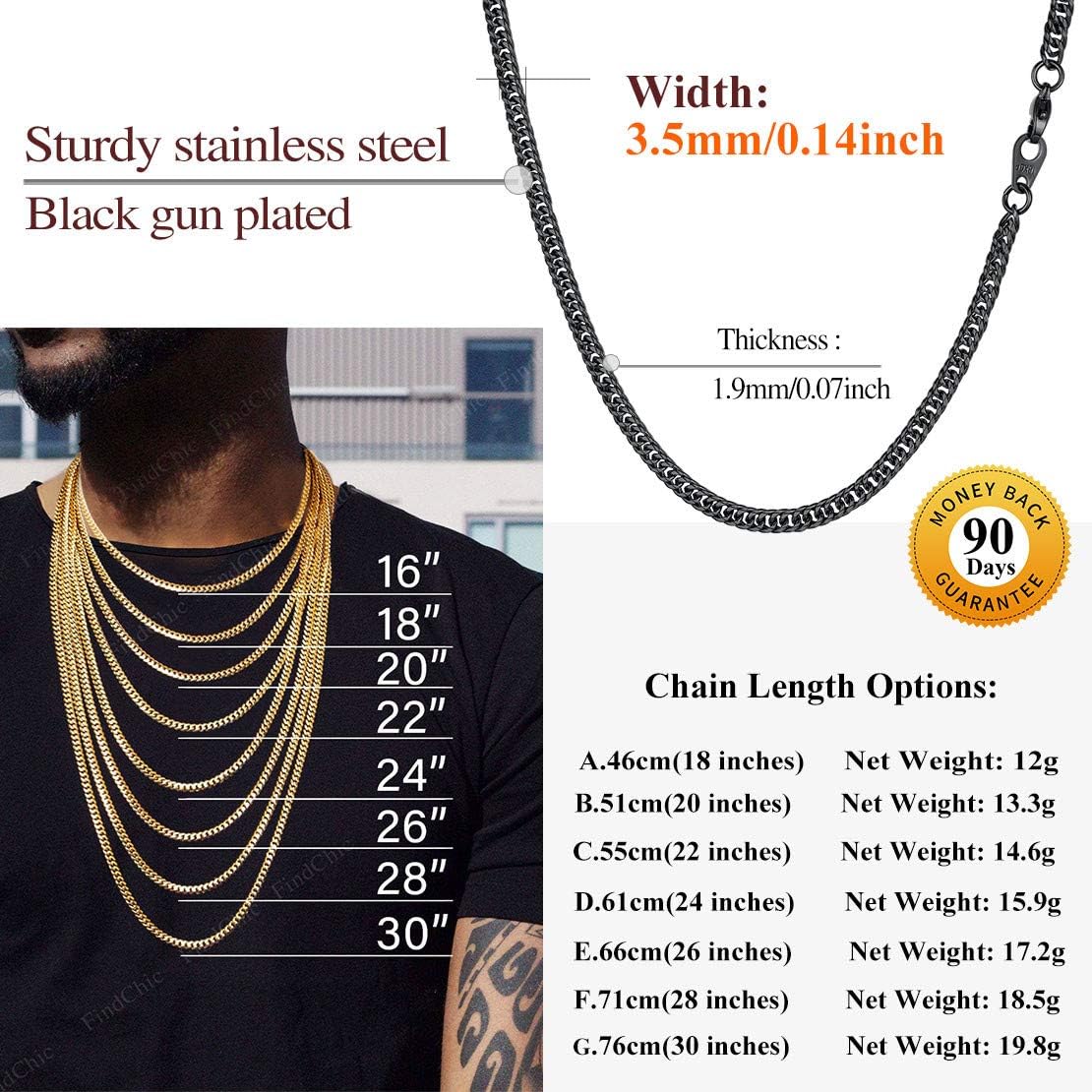 3.5MM Cuban Double Tight Curb Link Chain Necklace