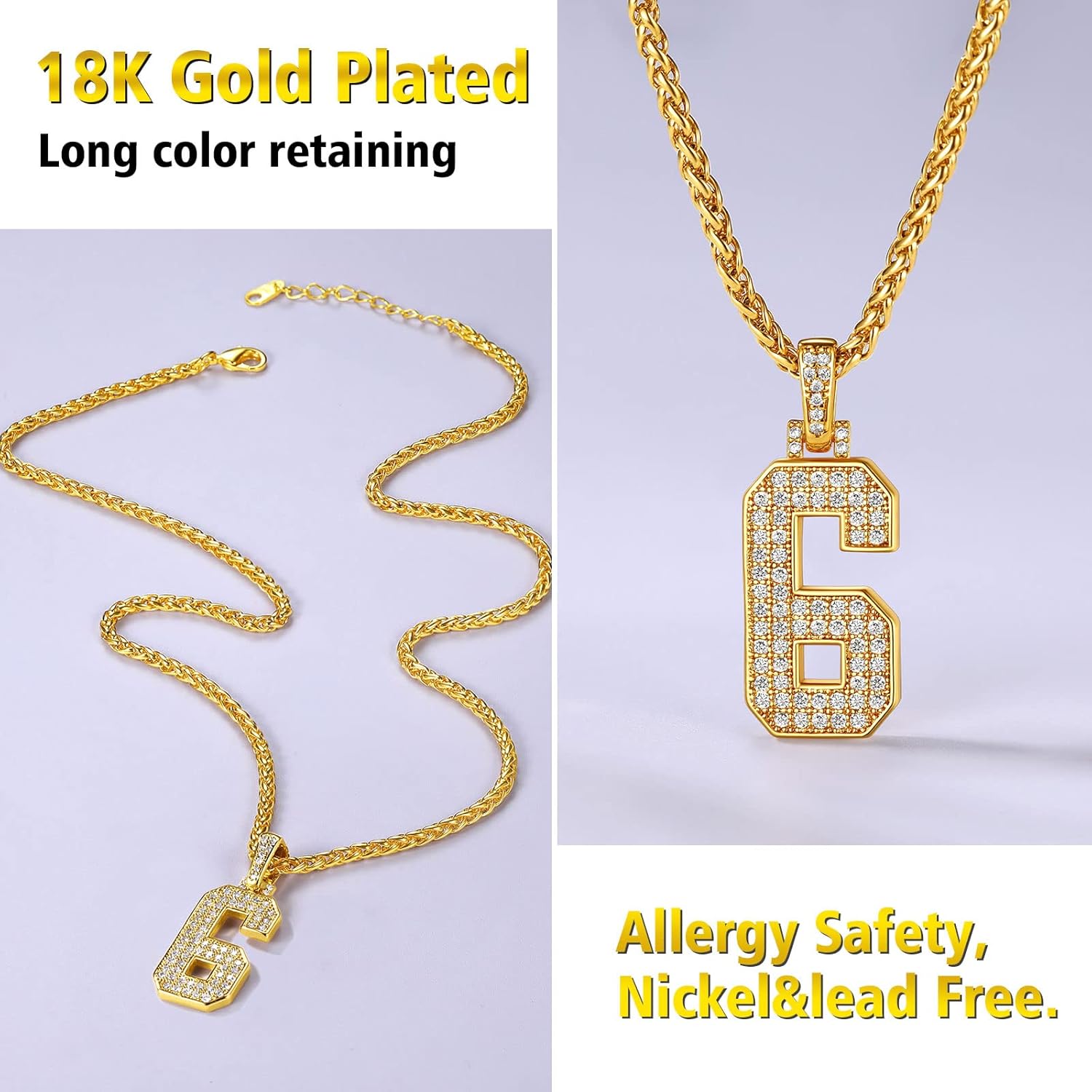 18K Gold Plated Zirconia Number Chain Necklaces