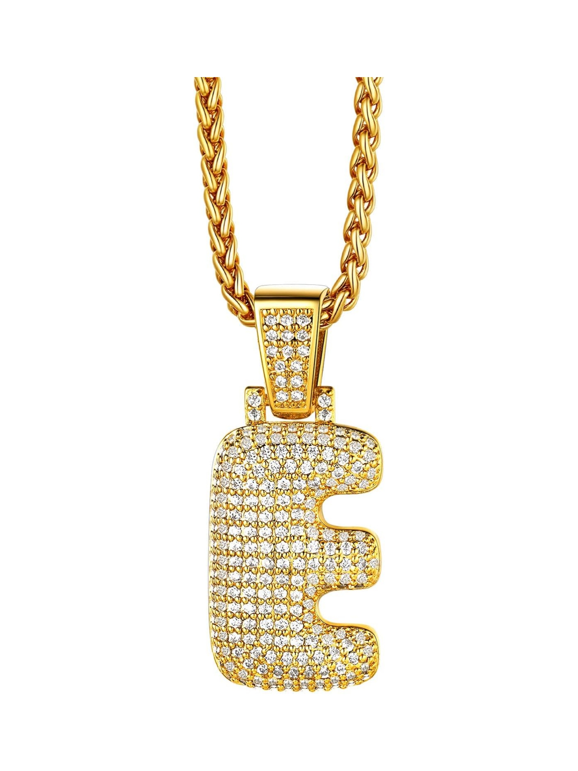 Initial Bubble E 18K Gold Plated Shiny Cubic Zirconia Monogram Pendant Necklaces