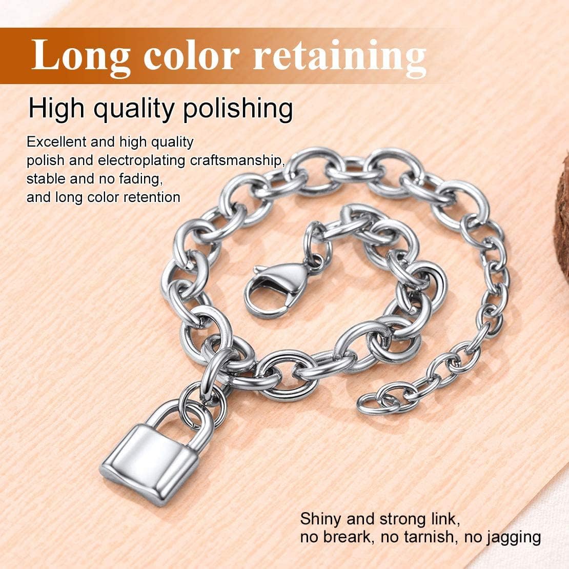 Chunky Cable Chain Padlock Charm Bracelets 