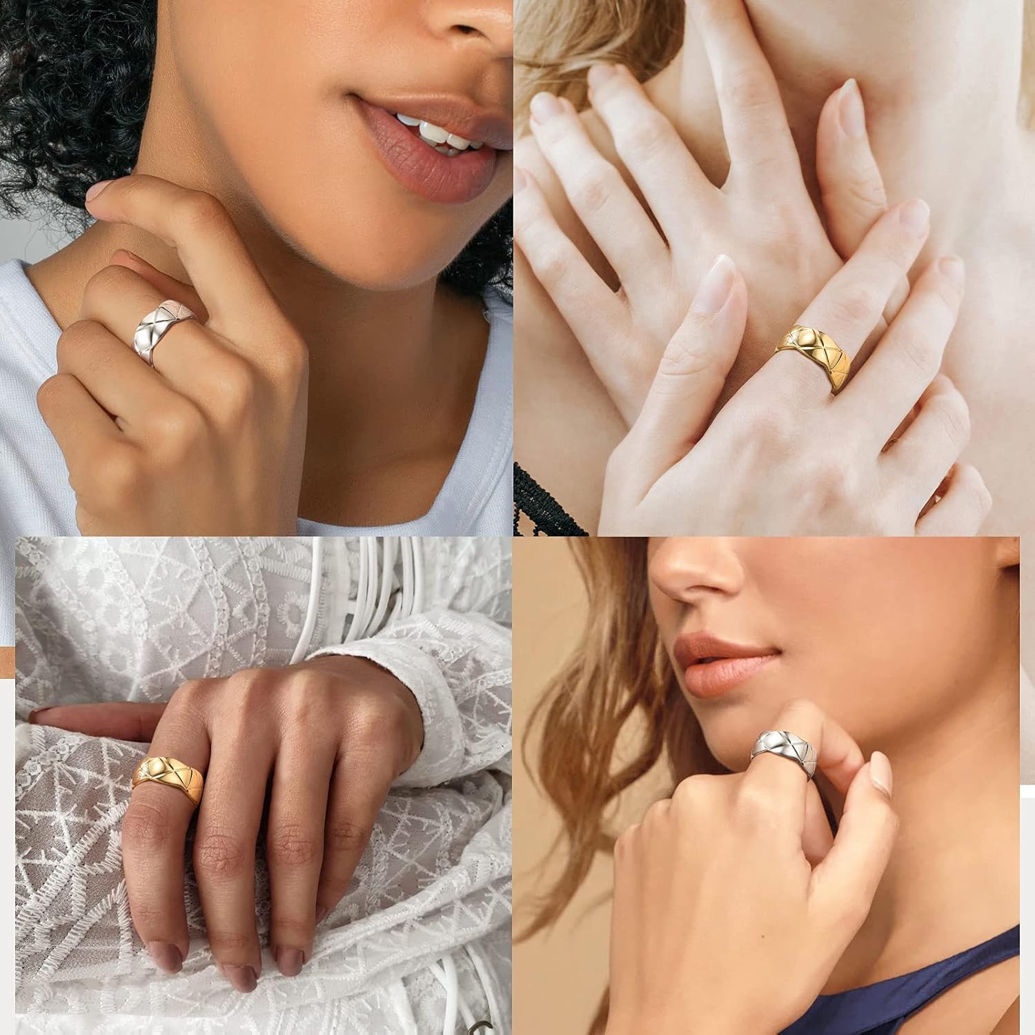 Width 9mm Criss Crossover Patterned Knuckle Band Rings