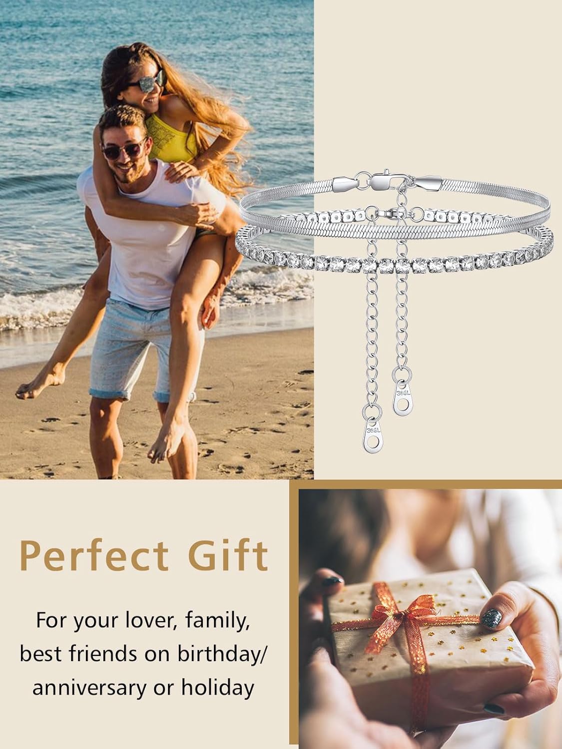 2PCS Herringbone & Tennis Chain Foot Jewelry Anklets Jewelry Set