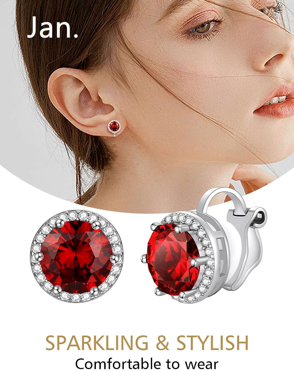 Clip on Round Birthstone Stud Earrings