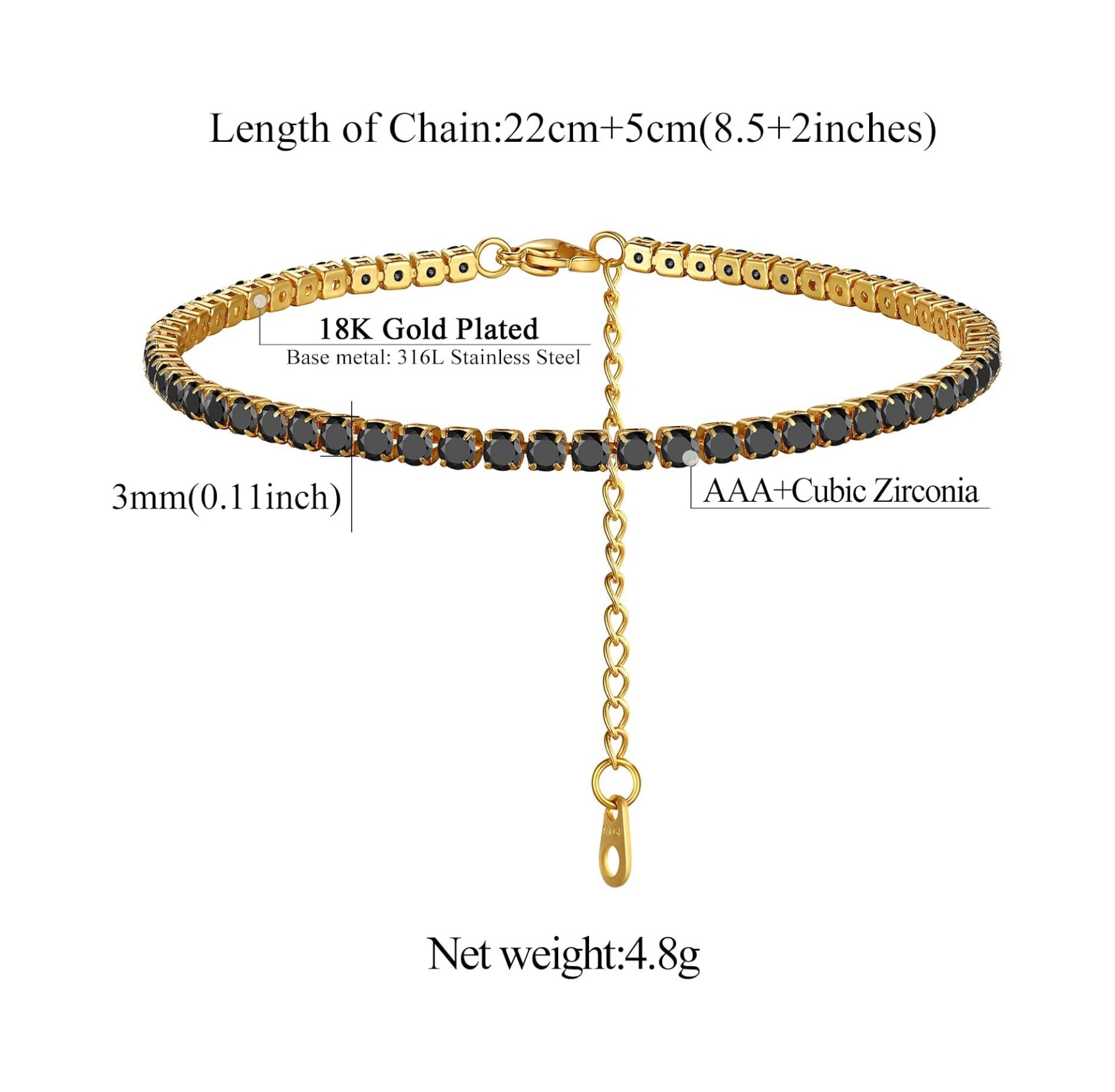 Sparkling Cubic Zirconia Diamond Chain Ankle 