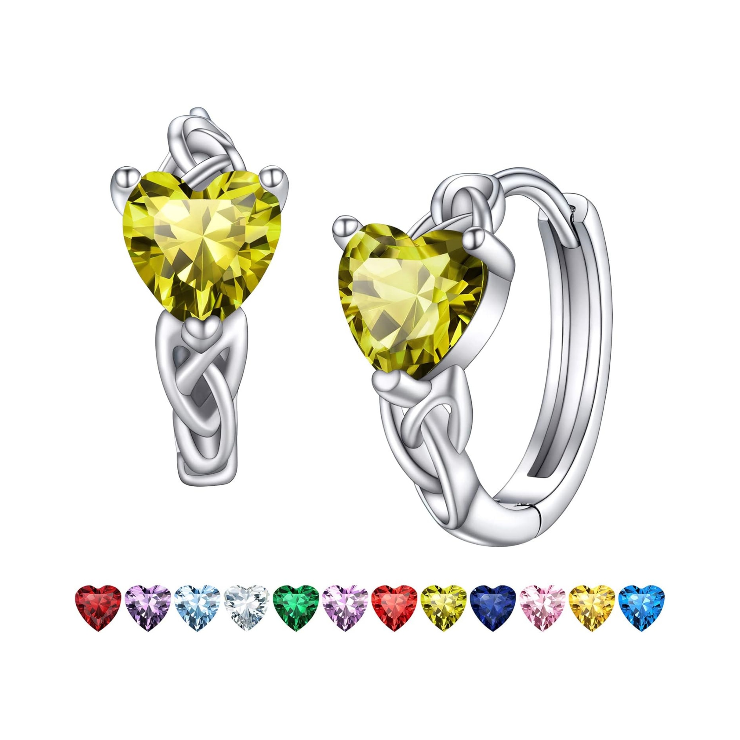 August Peridot Heart Celtic Knot Birthstone Hoop Earrings