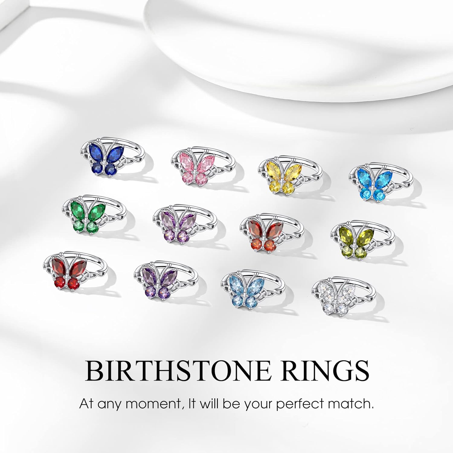 January Garnet Butterfly Birthstone Stackable Rings