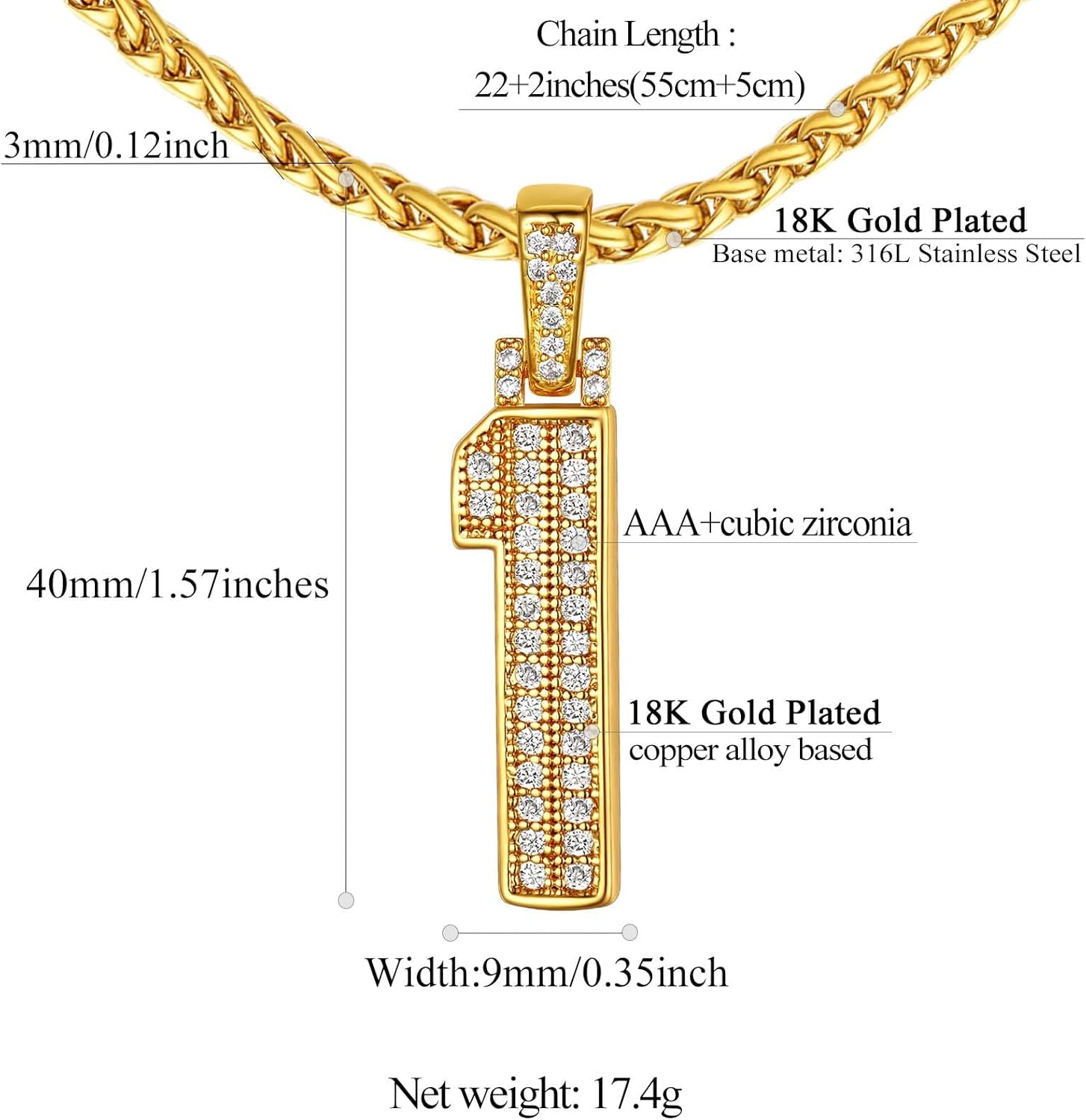 18K Gold Plated Zirconia Number Chain Necklaces