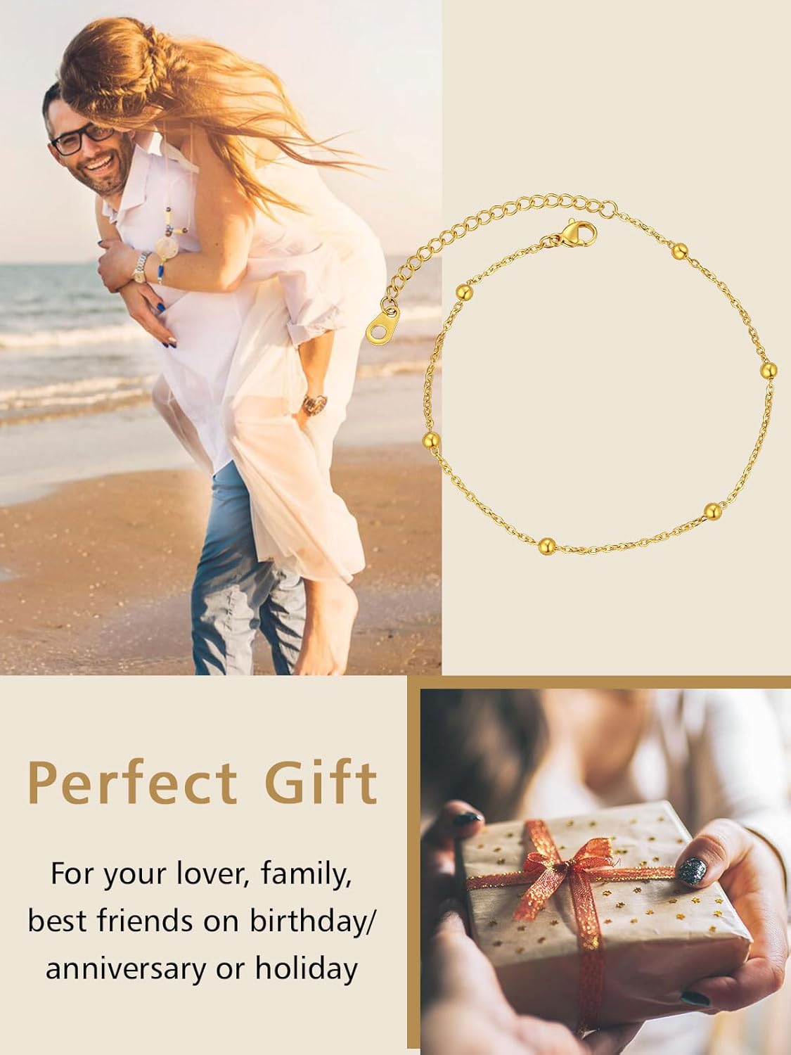 Stainless Steel bead chain Beach Adjustable Anklet