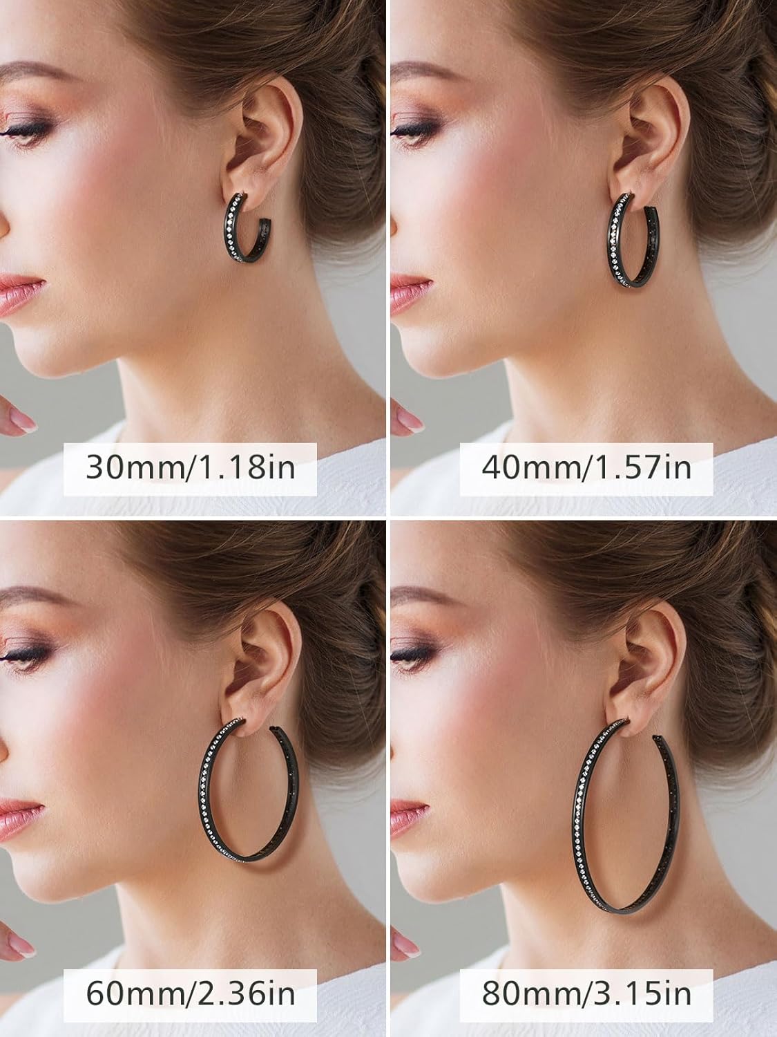 Sparkly Hoop Earrings with Cubic Zirconia Inlaid in Different Size