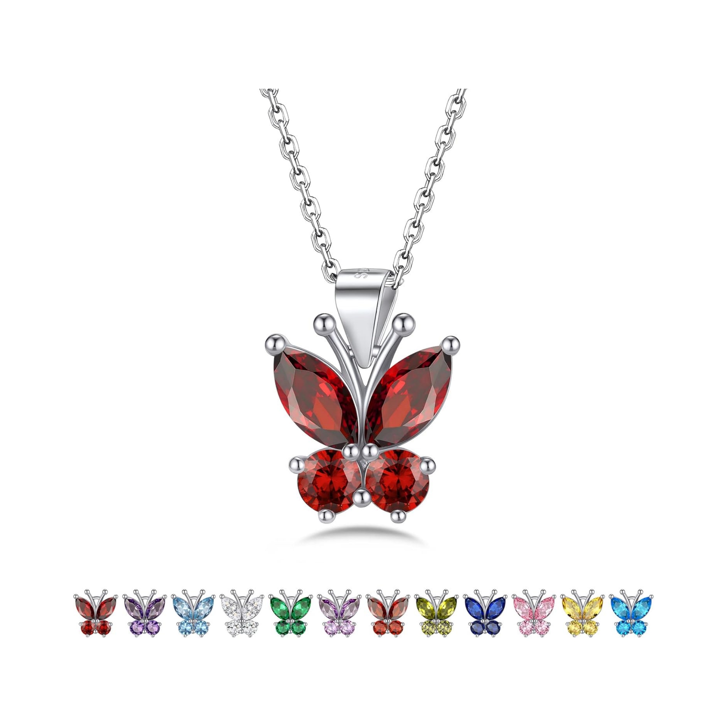 Dazzling January Garnet Butterfly Birthstone Necklace