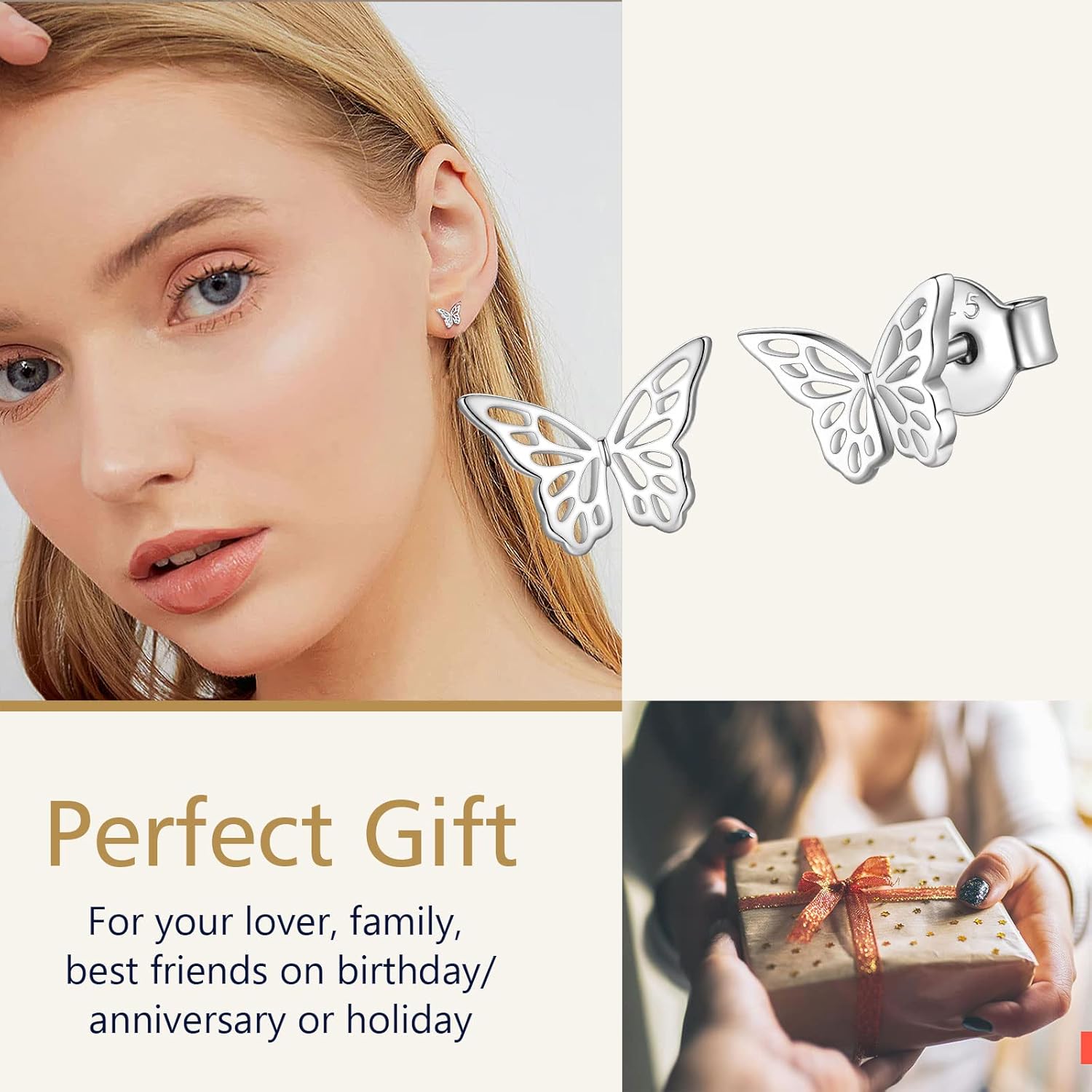 Cute Butterfly Hypoallergenic Pierced Stud Earrings