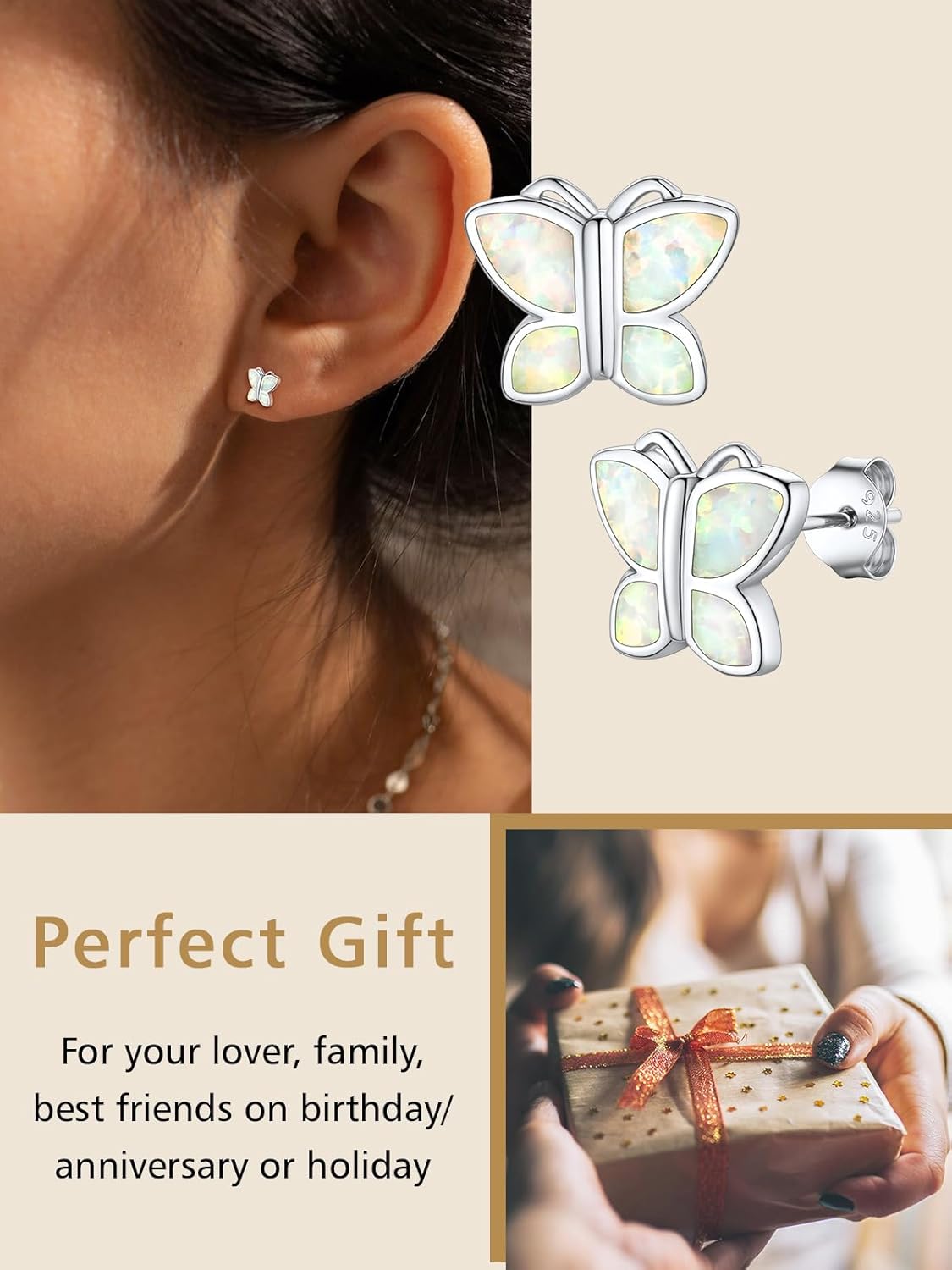 Opal Butterfly Earrings Studs