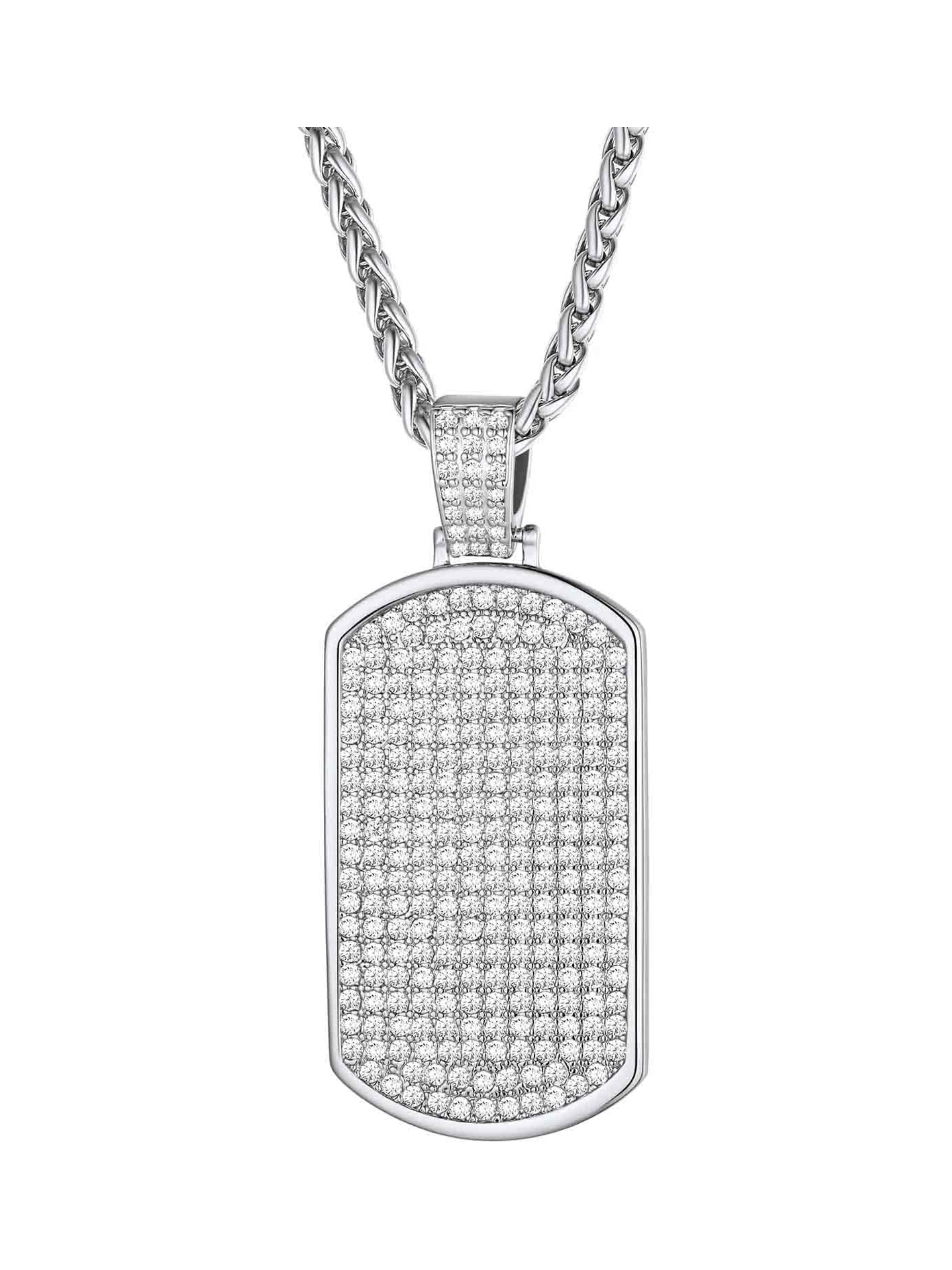 Dog Tag Chain with Cubic Zirconia Necklace 