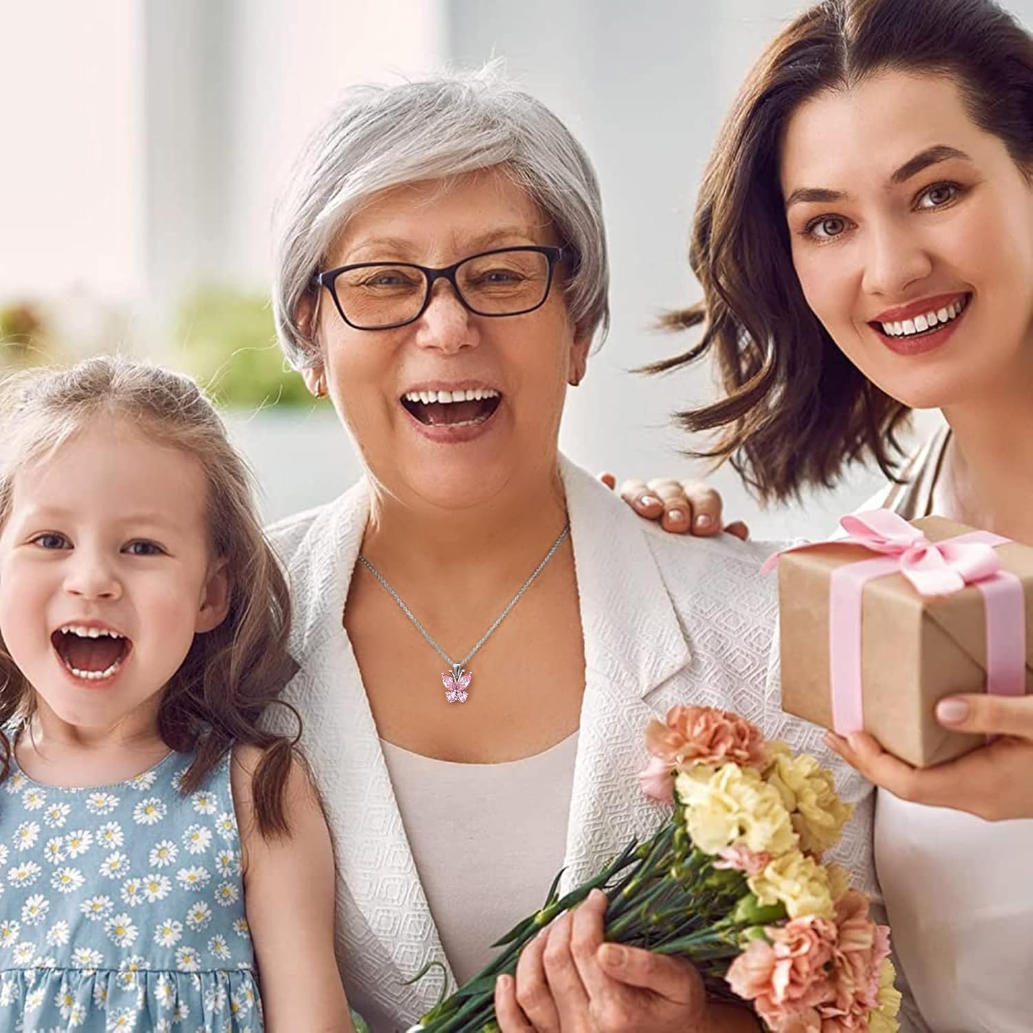 Dazzling October Tourmaline Butterfly Birthstone Necklace