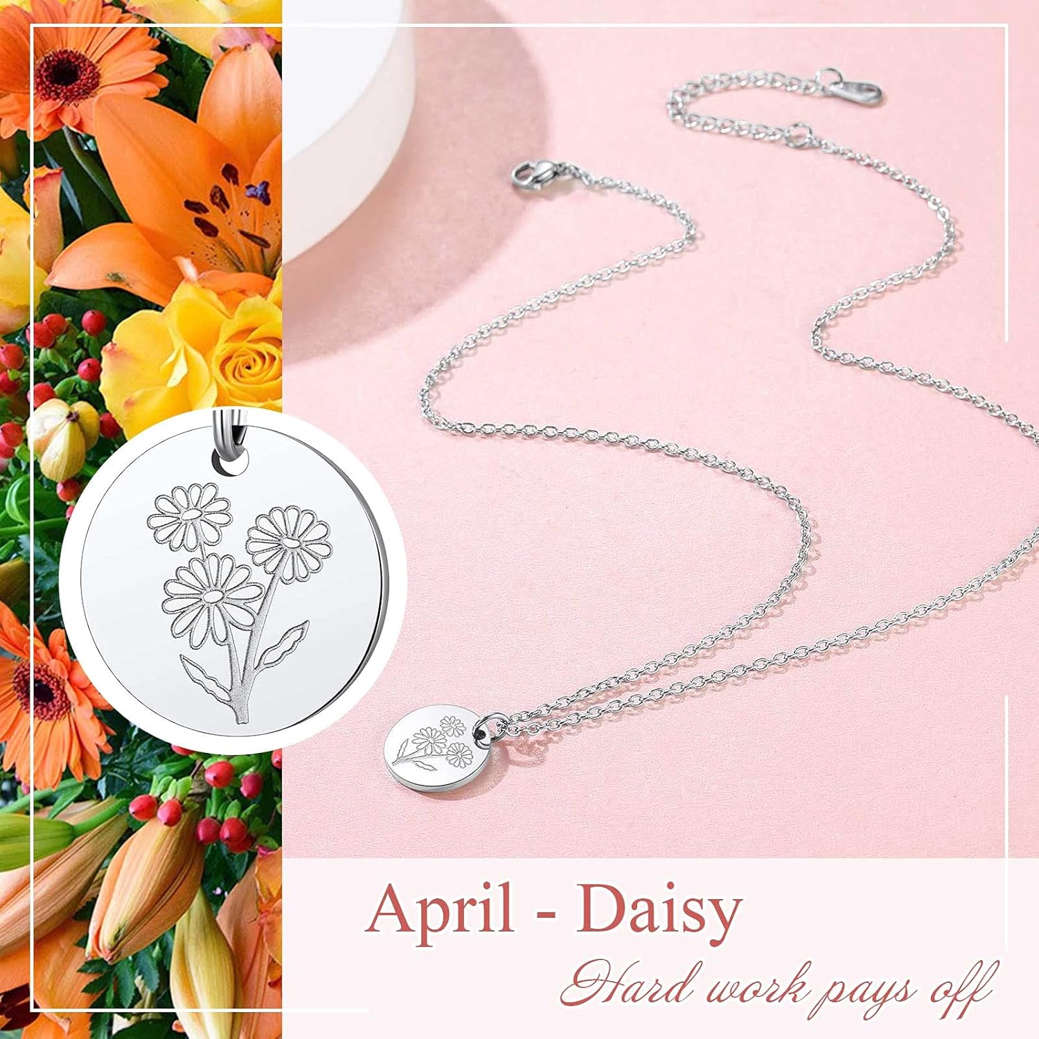 Jan. to Dec. Guardian Month Floral Birth Flower Disc Necklaces