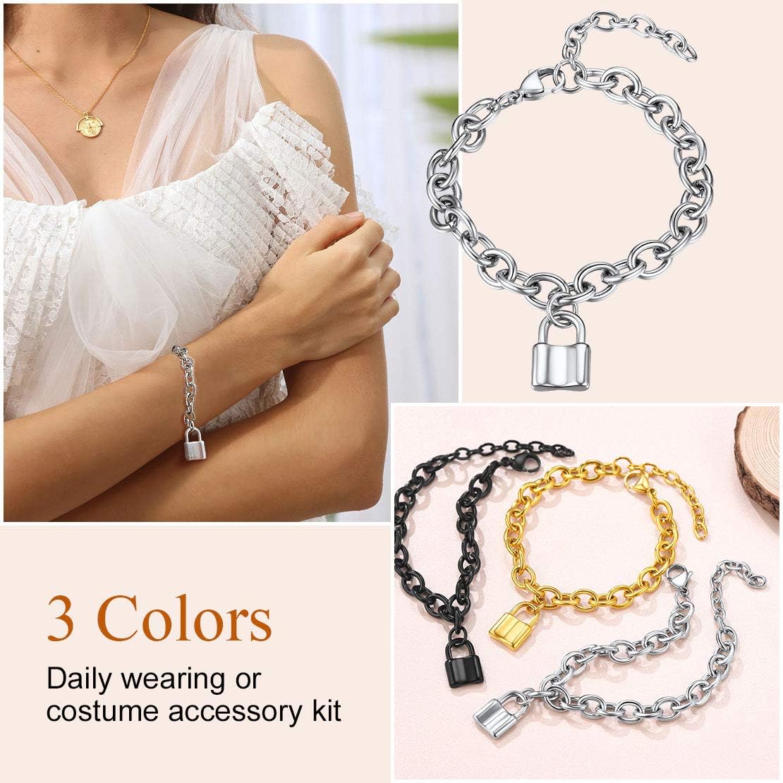 Chunky Cable Chain Padlock Charm Bracelets 