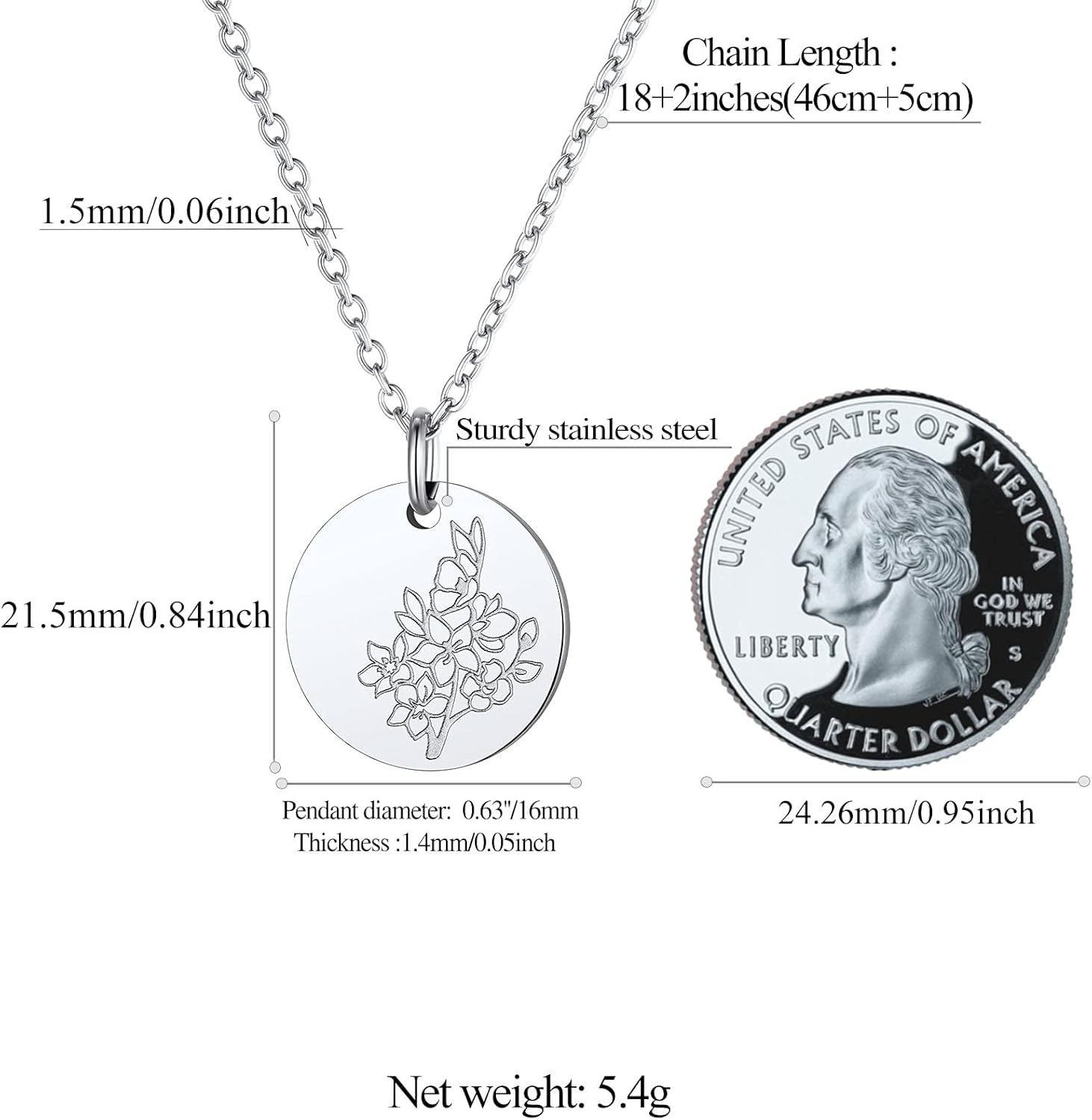Jan. to Dec. Guardian Month Floral Birth Flower Disc Necklaces
