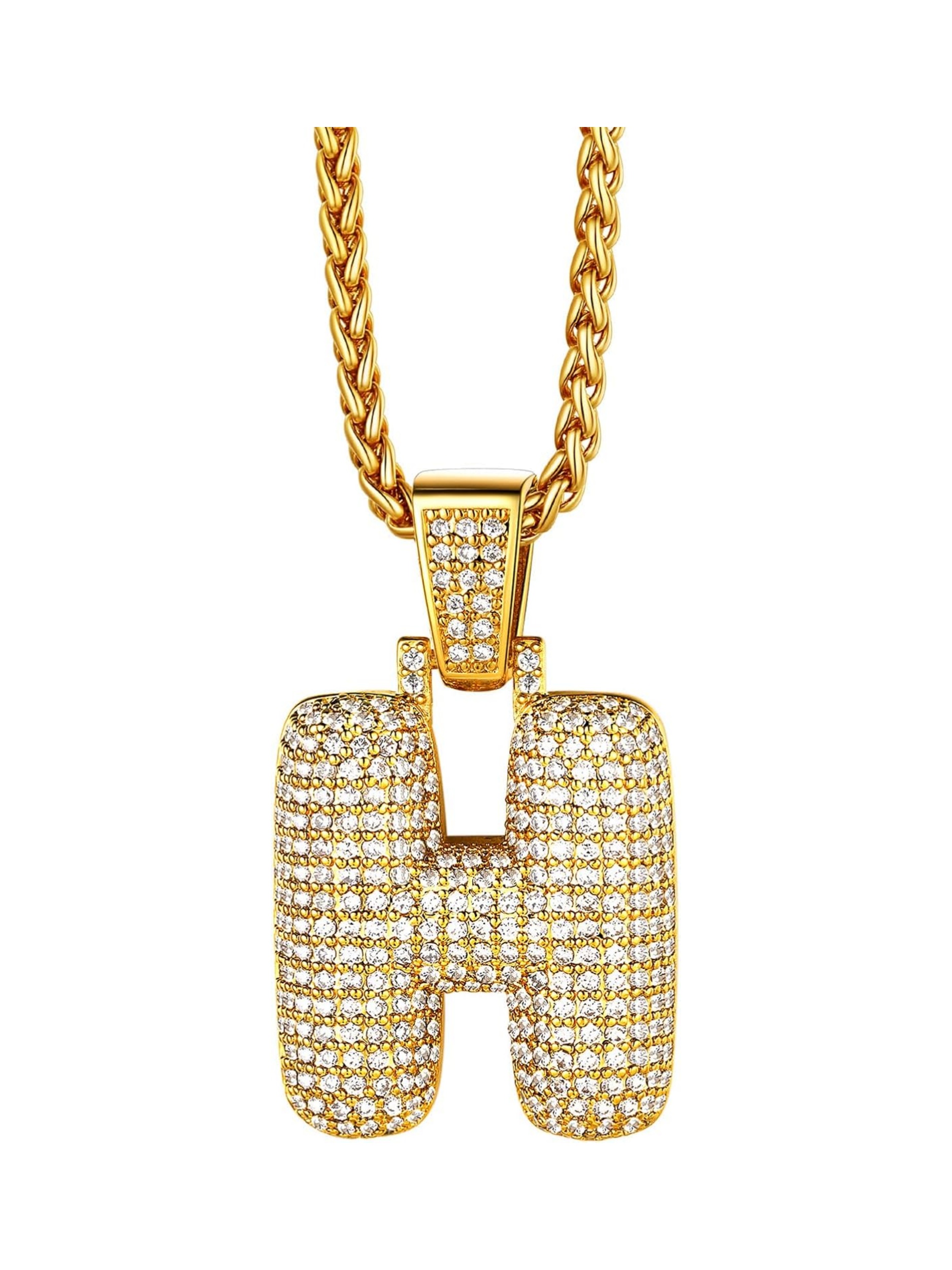 Initial Bubble H 18K Gold Plated Shiny Cubic Zirconia Monogram Pendant Necklaces