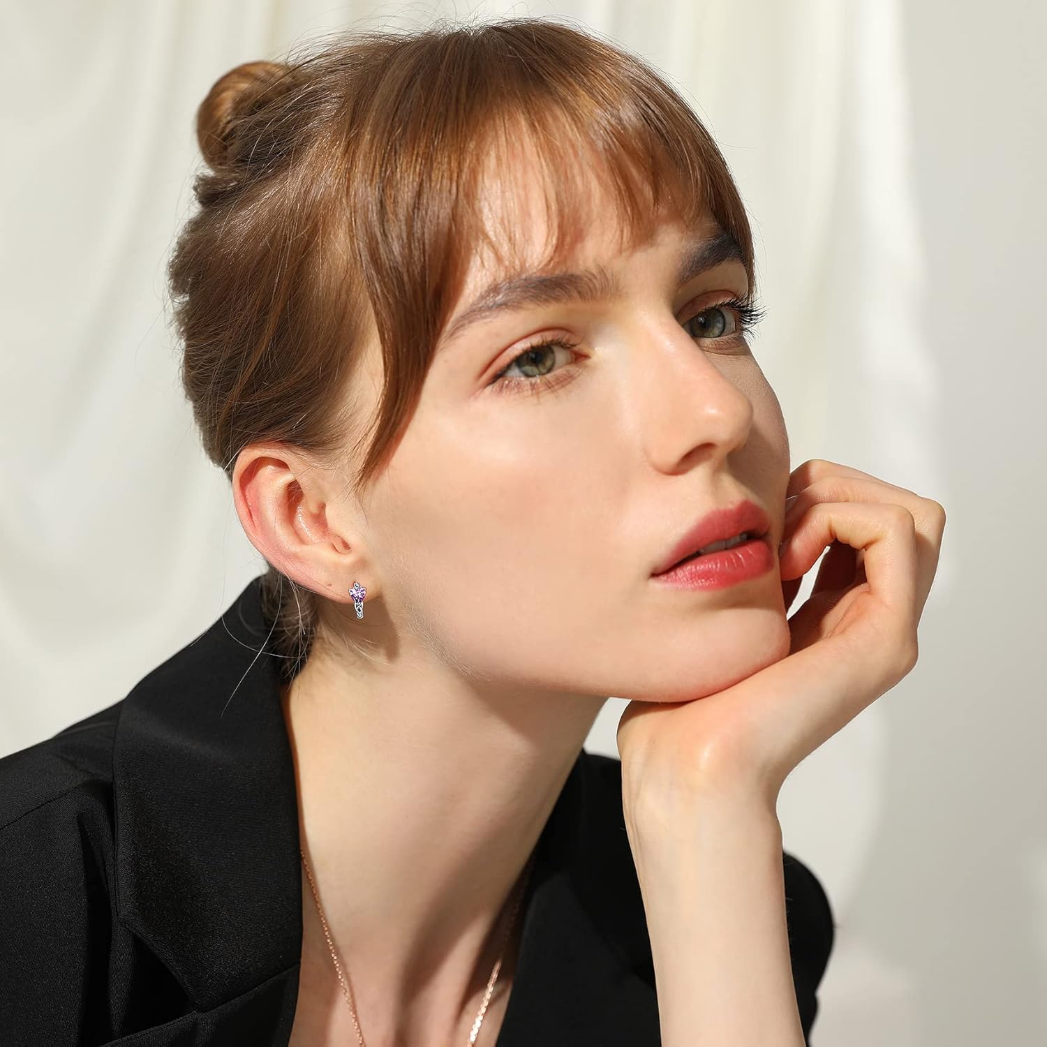 June Purple Alexandrite Heart Celtic Knot Birthstone Hoop Earrings