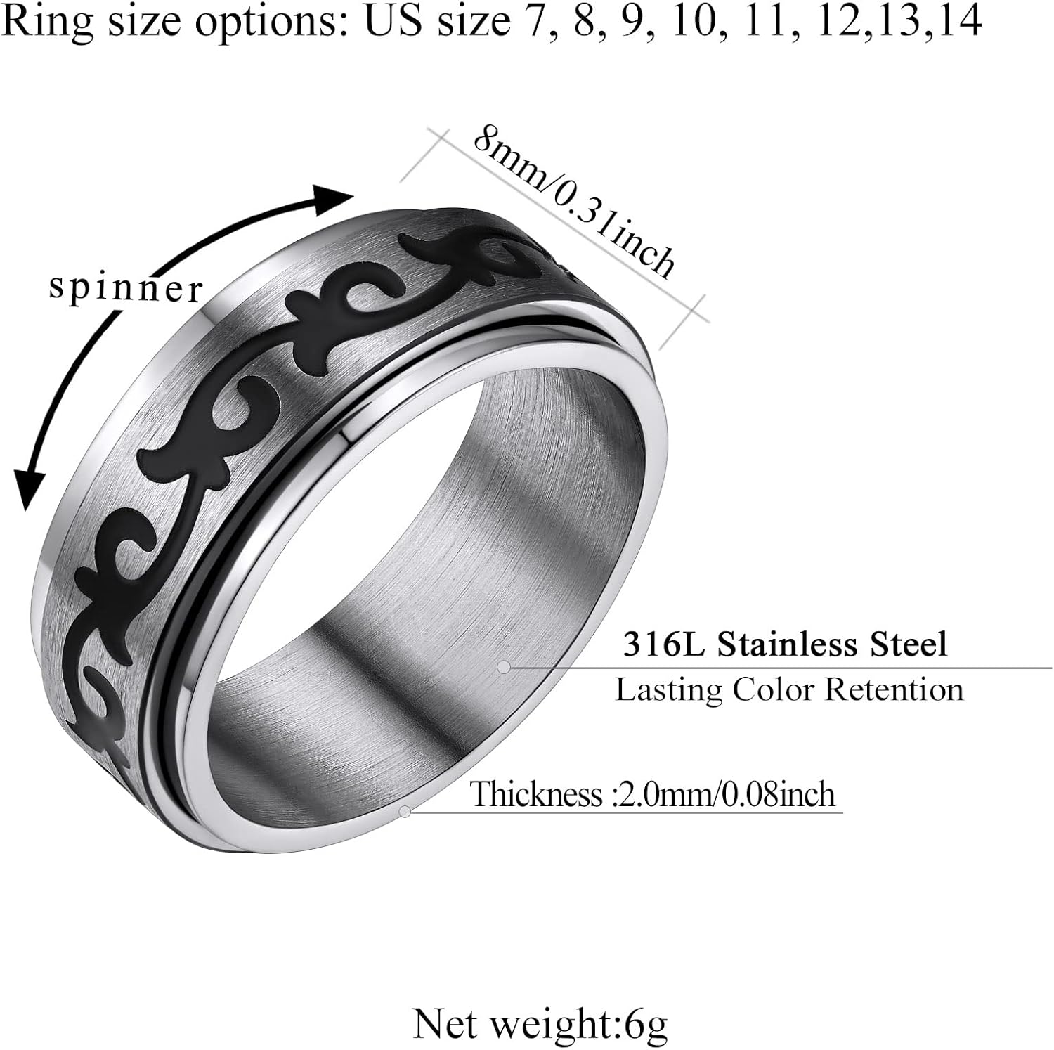 Rattan Pattern Spinner Band Rings