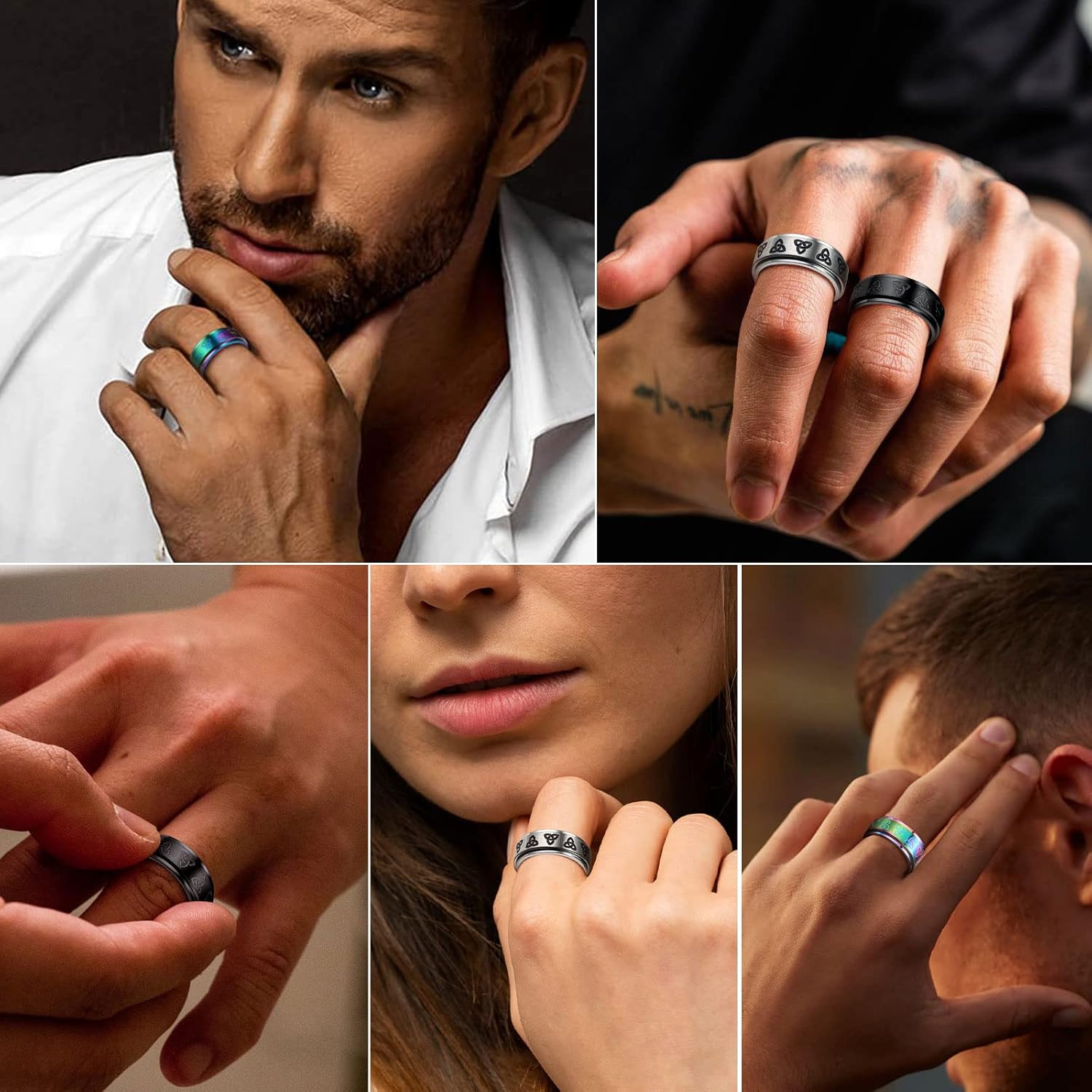 Trinity Celtic Knot Mixed Color Rotatable Anxiety Ring