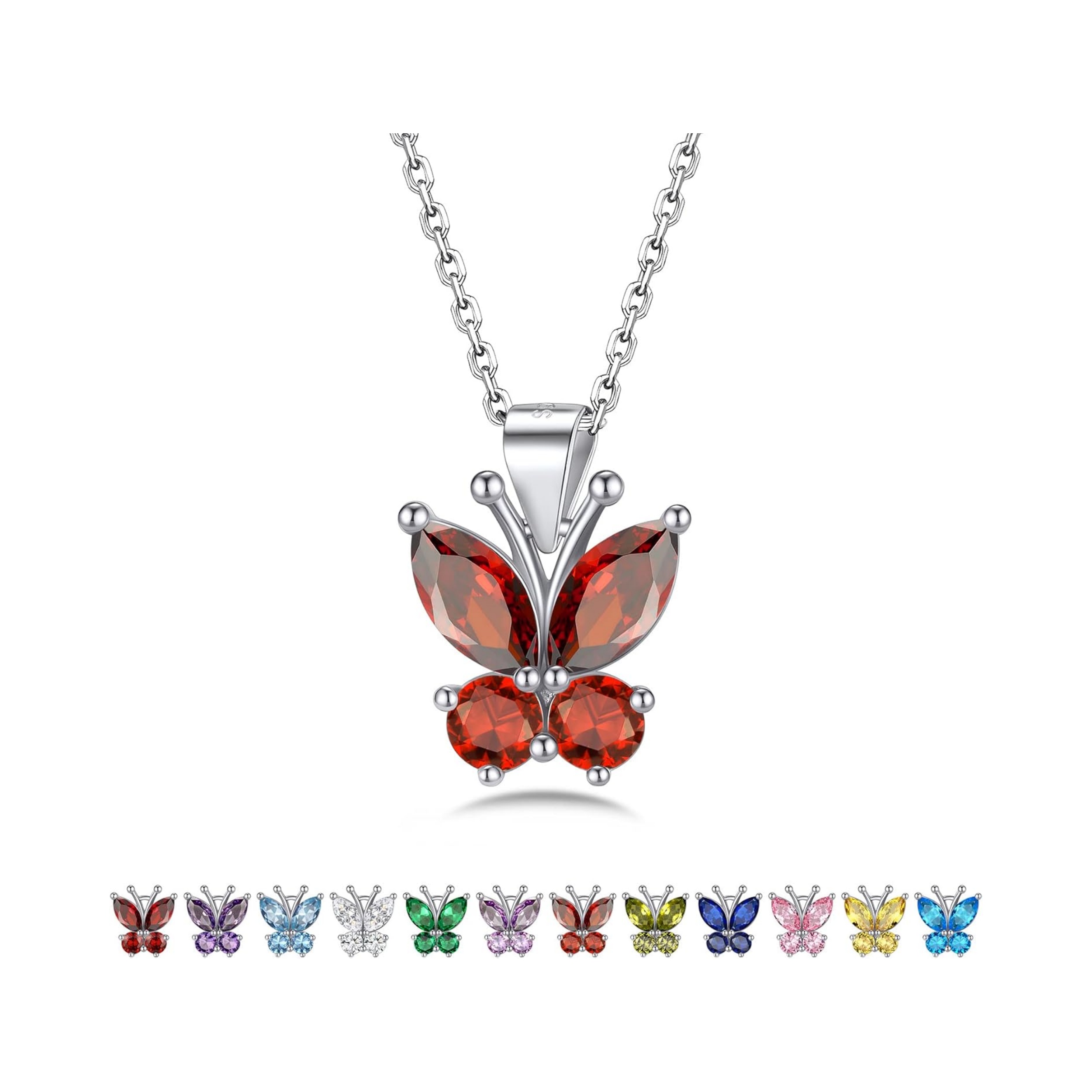 Dazzling July Ruby Butterfly Birthstone Necklace