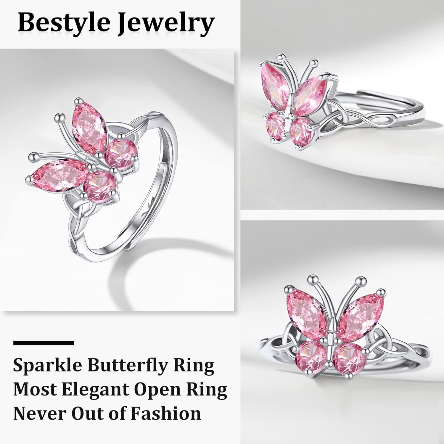 October Tourmaline Butterfly Birthstone Stackable Rings
