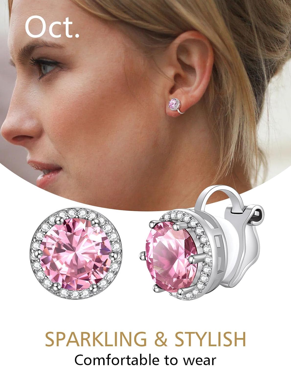 Clip on Round Birthstone Stud Earrings
