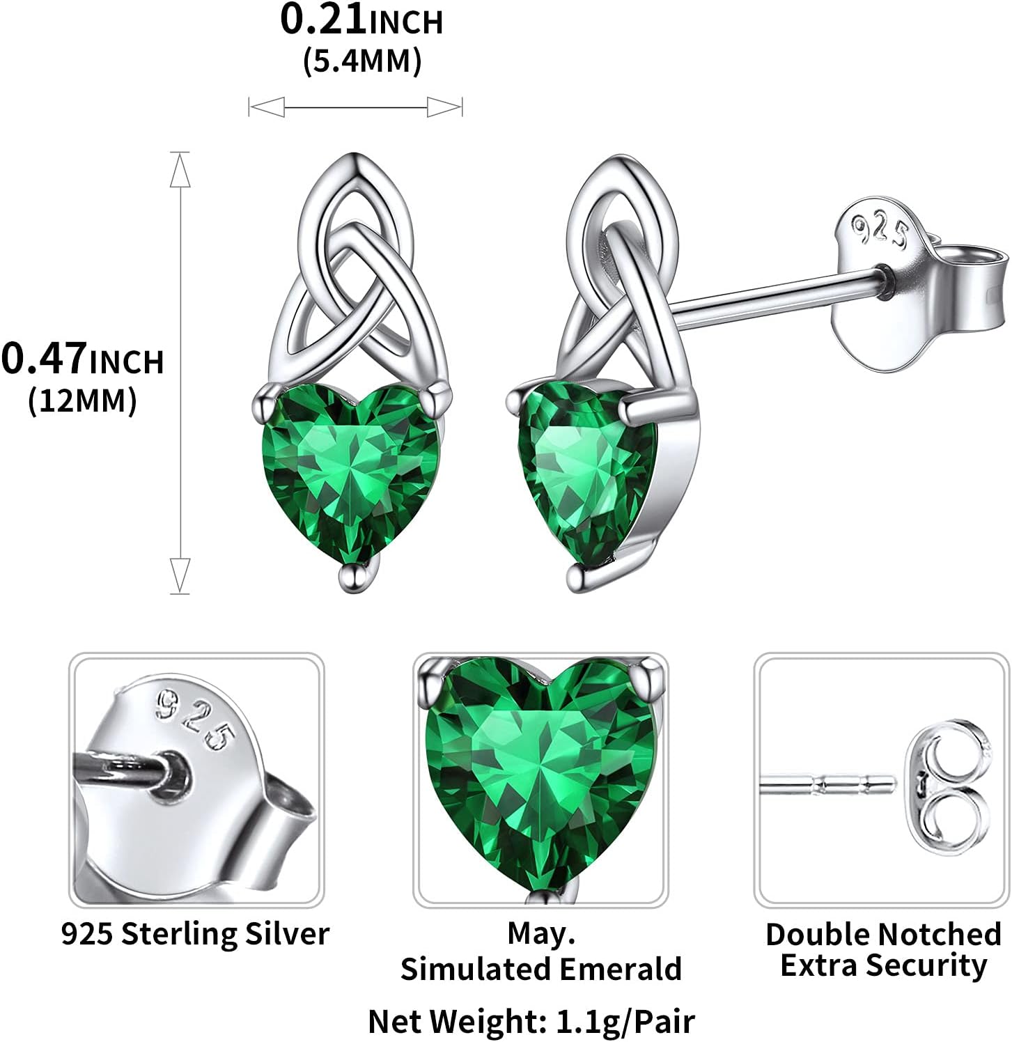 Brilliant Heart Cut Birthstone & Celtic Knot Stud Earrings