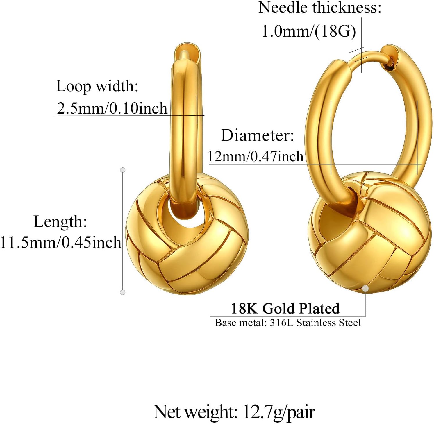 Volleyball Huggie Hoop Earrings