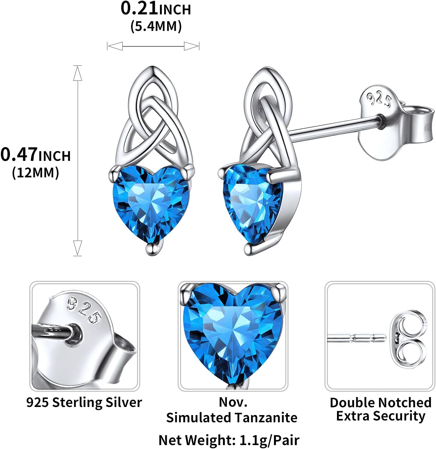 Brilliant Heart Cut Birthstone & Celtic Knot Stud Earrings