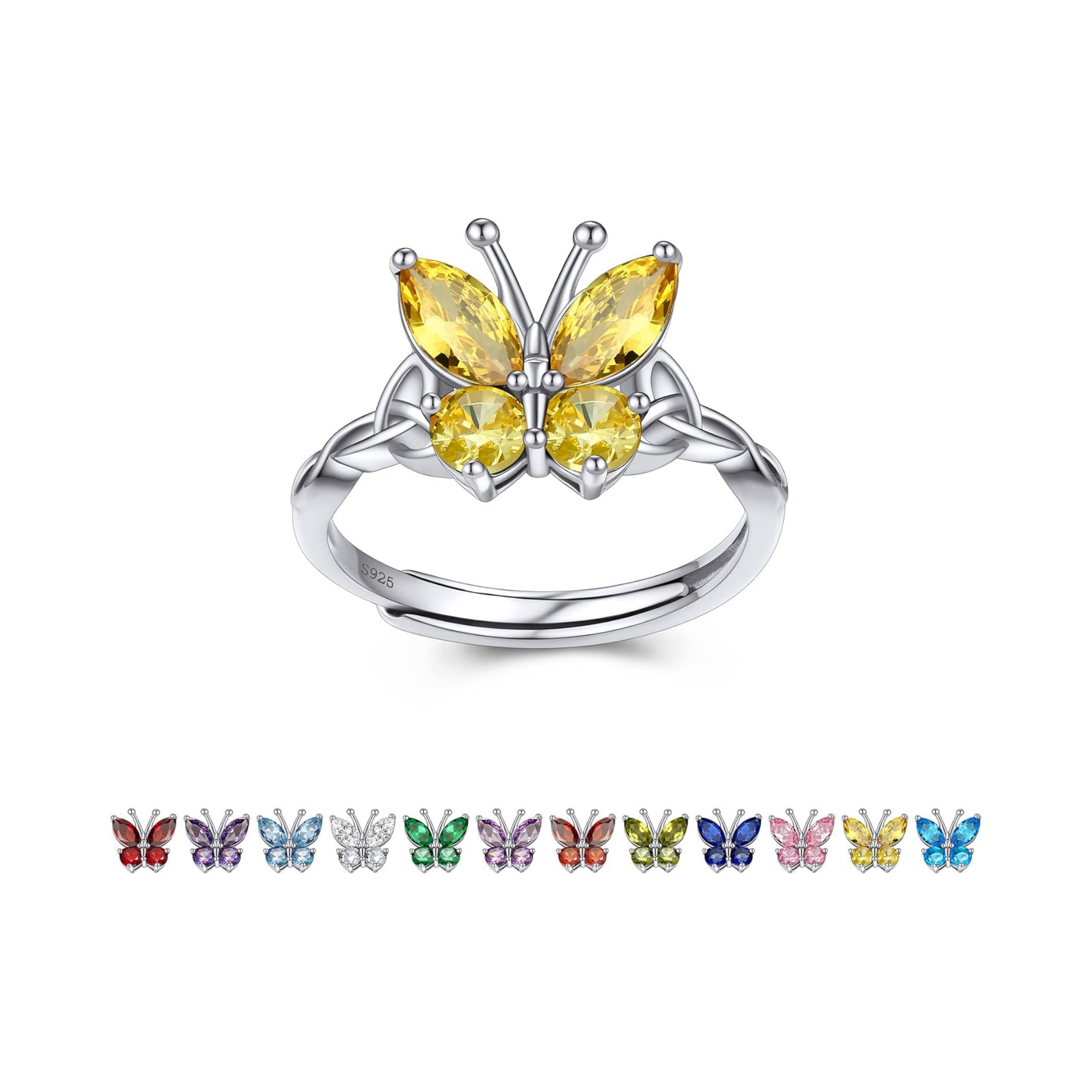 November Citrine Butterfly Birthstone Stackable Rings
