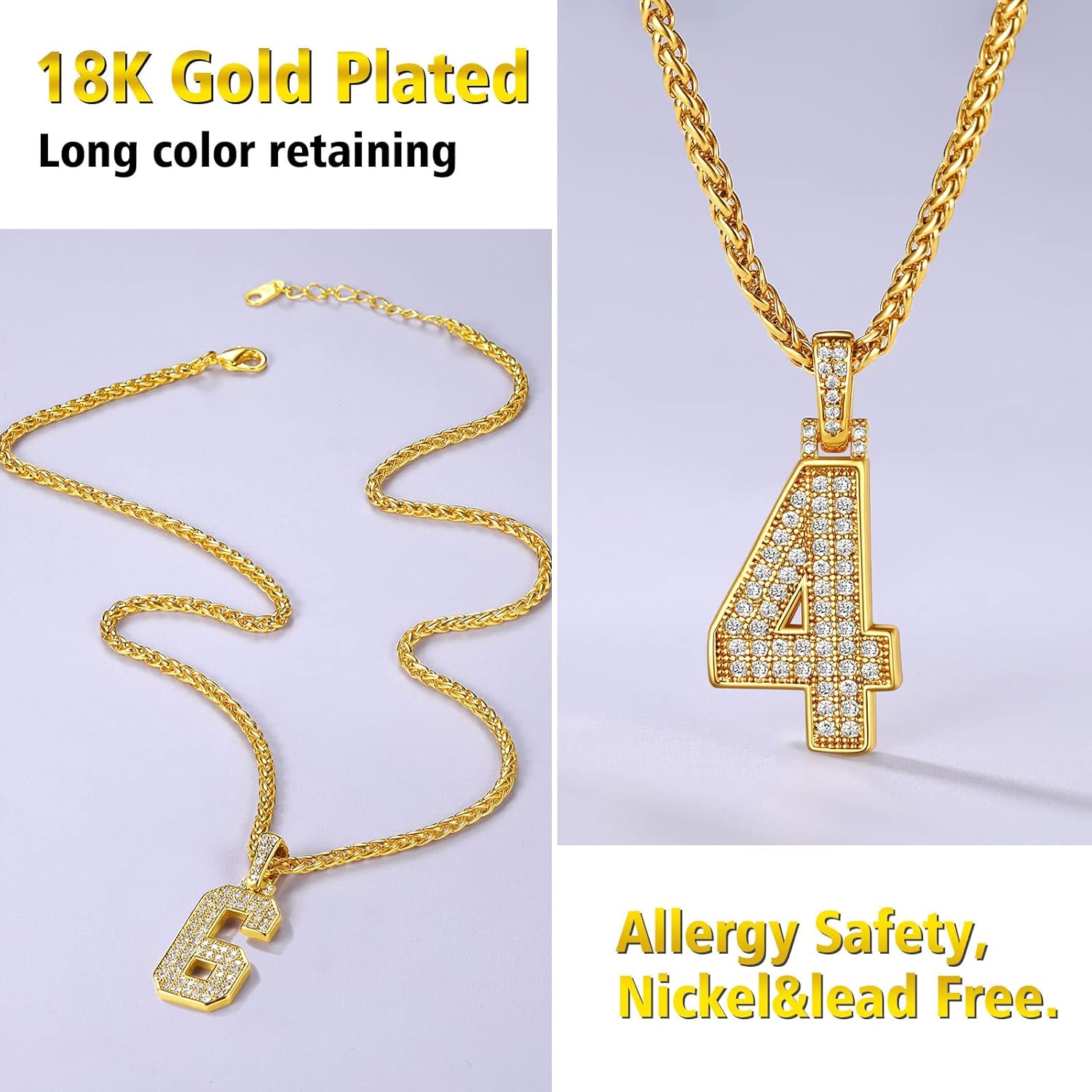 18K Gold Plated Zirconia Number Chain Necklaces