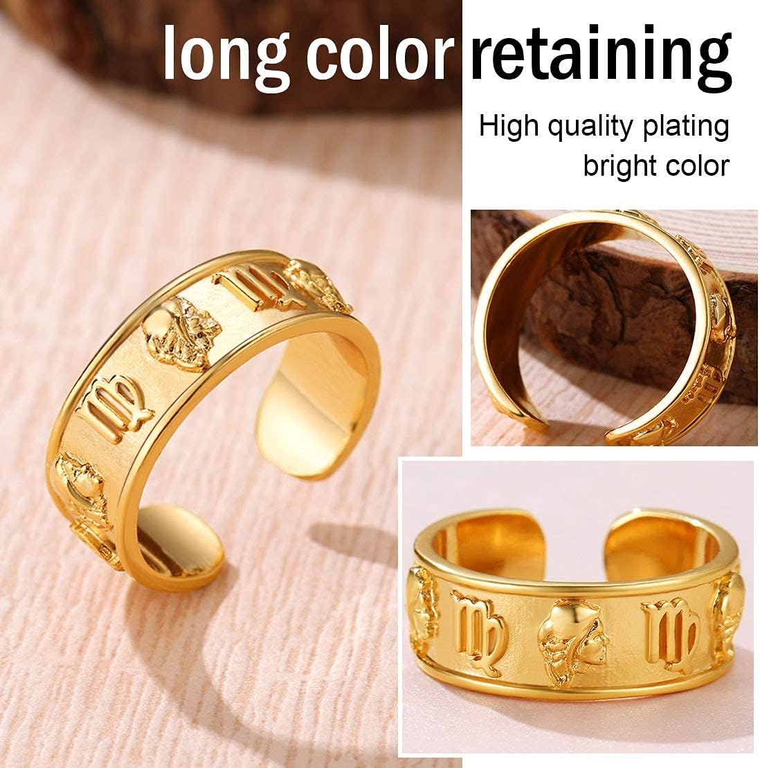 18K Gold Plated Horoscope Zodiac  Adjustable Band Rings